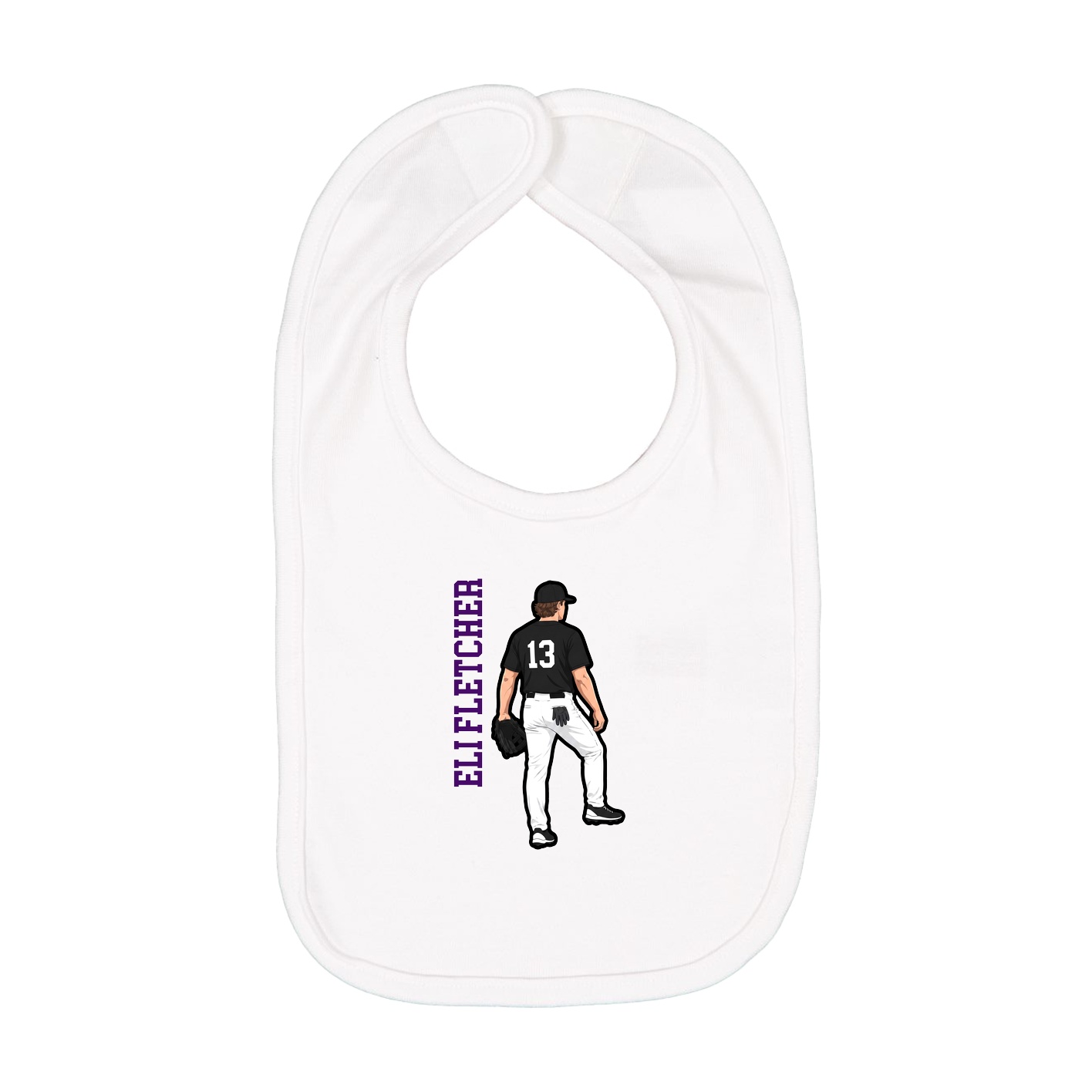 Infant Bib — Name Vertical in White