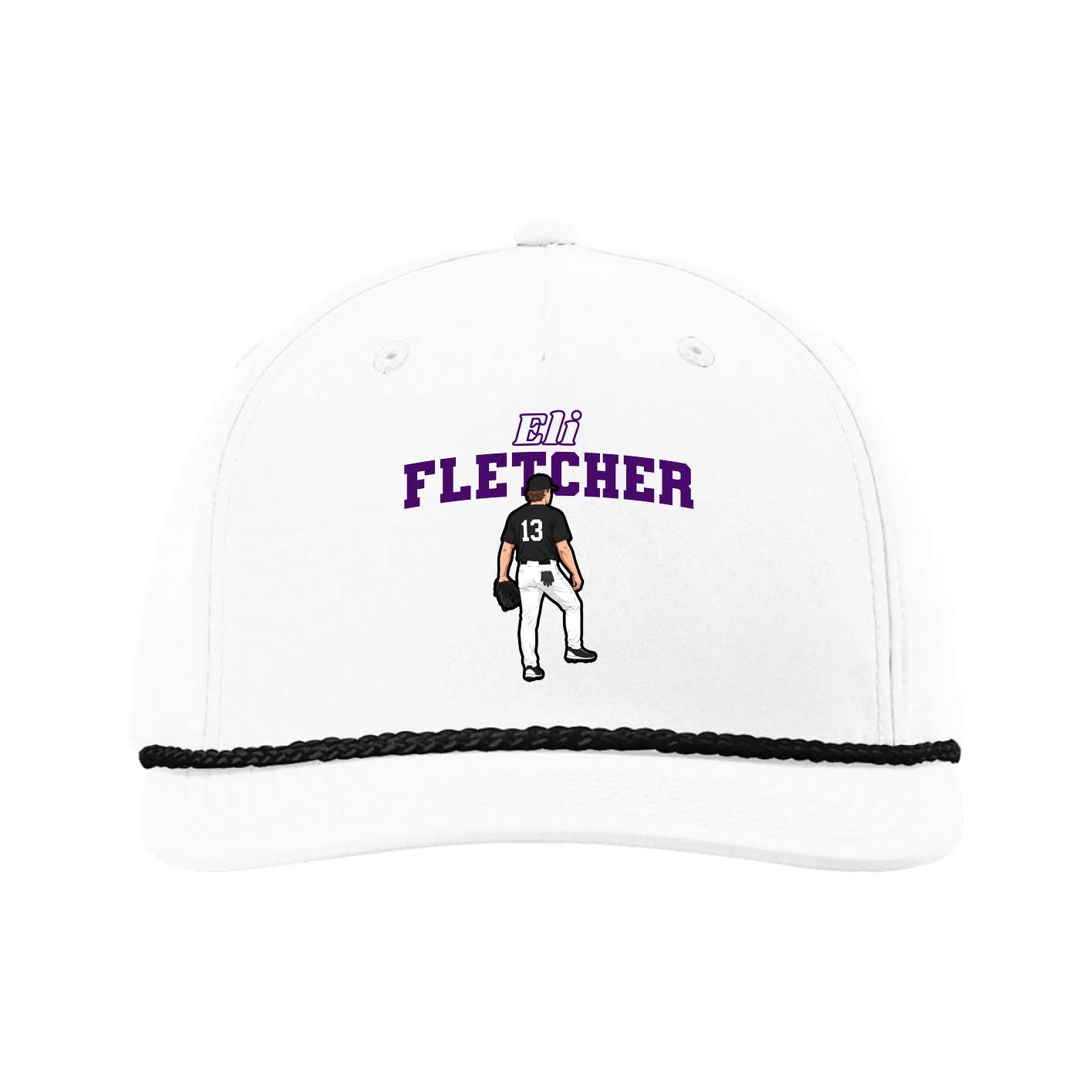 Five-Panel Classic Rope Cap — Name Arch in White