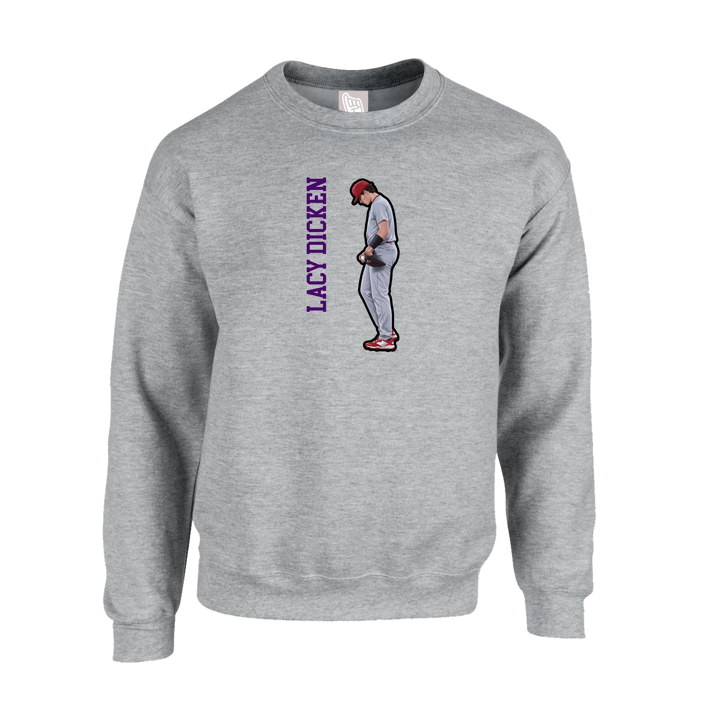 Fleece Crew — Name Vertical in Grey