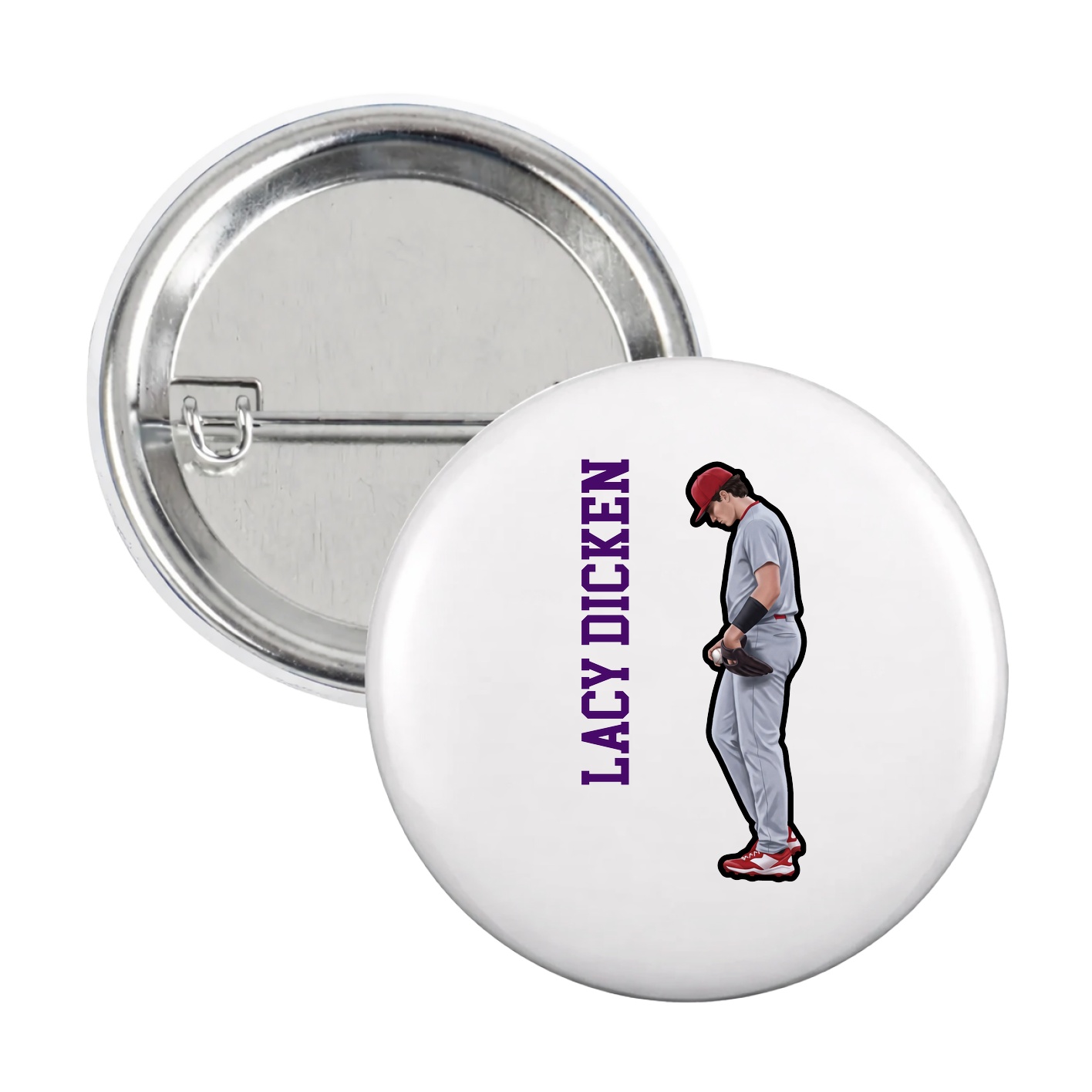 Game Day Button — Name Vertical in White