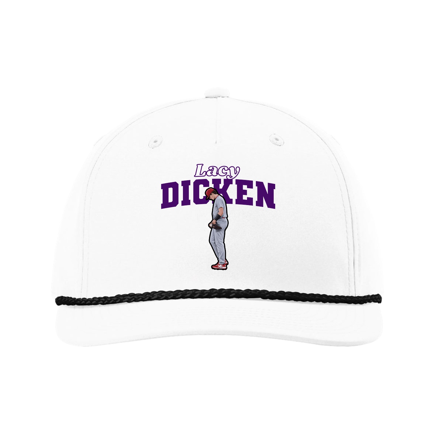 Five-Panel Classic Rope Cap — Name Arch in White