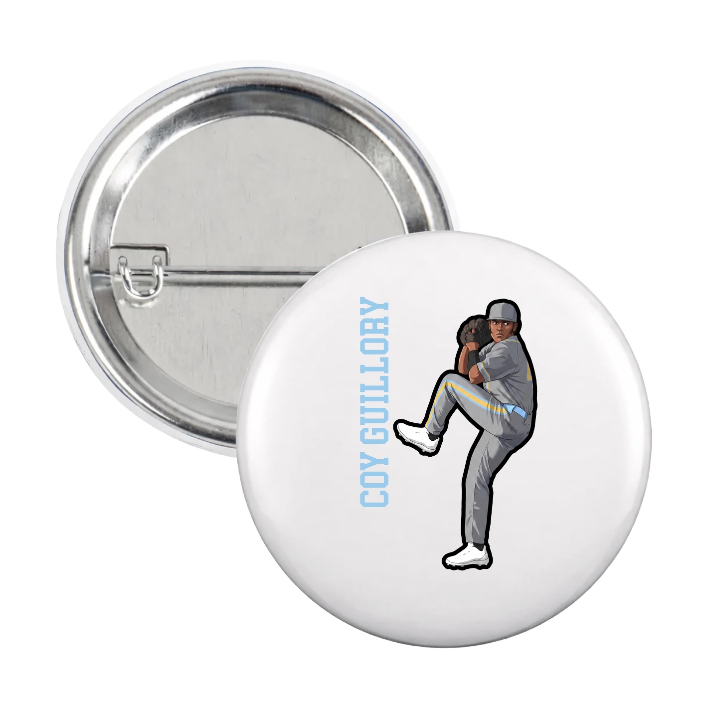 Game Day Button — Name Vertical in White