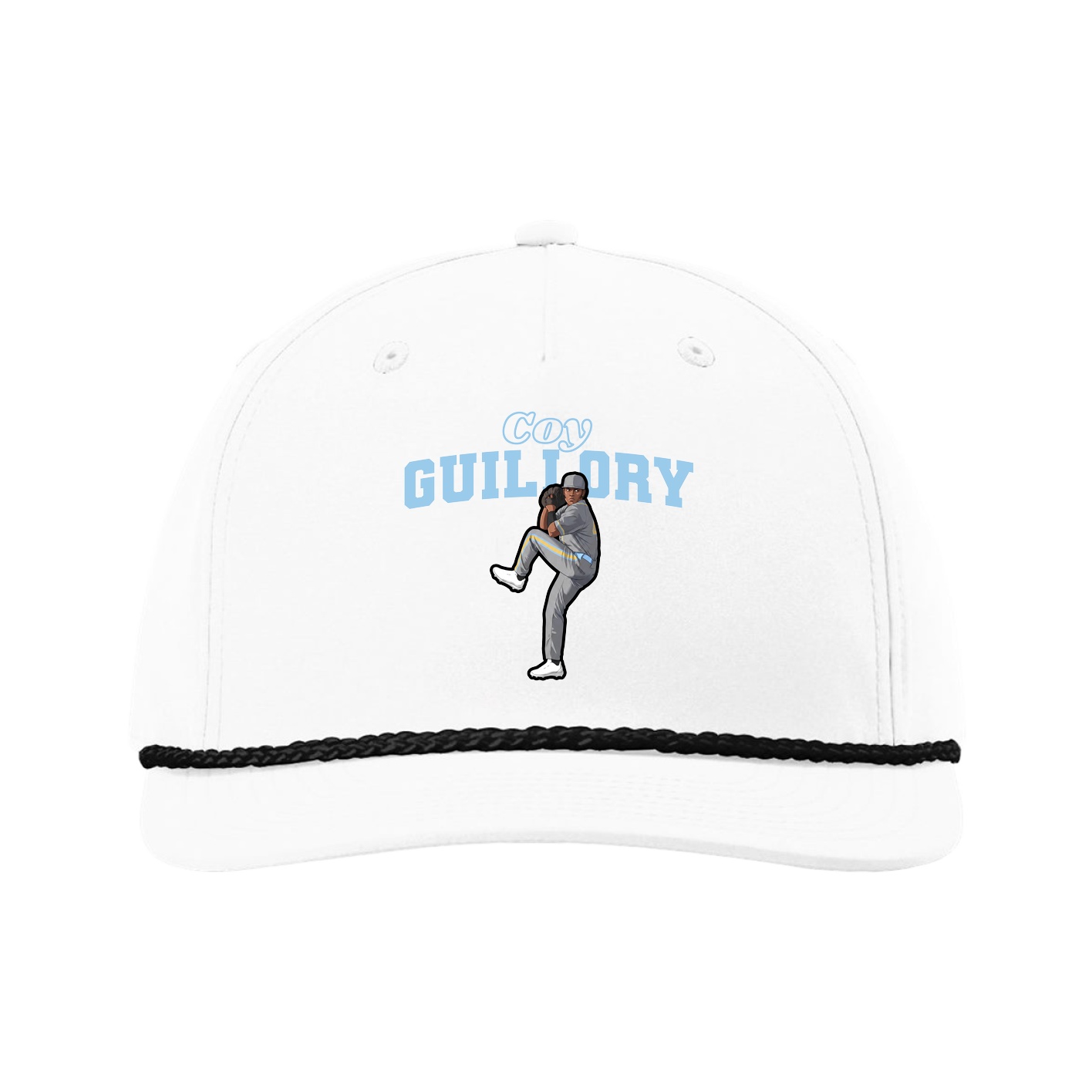 Five-Panel Classic Rope Cap — Name Arch in White