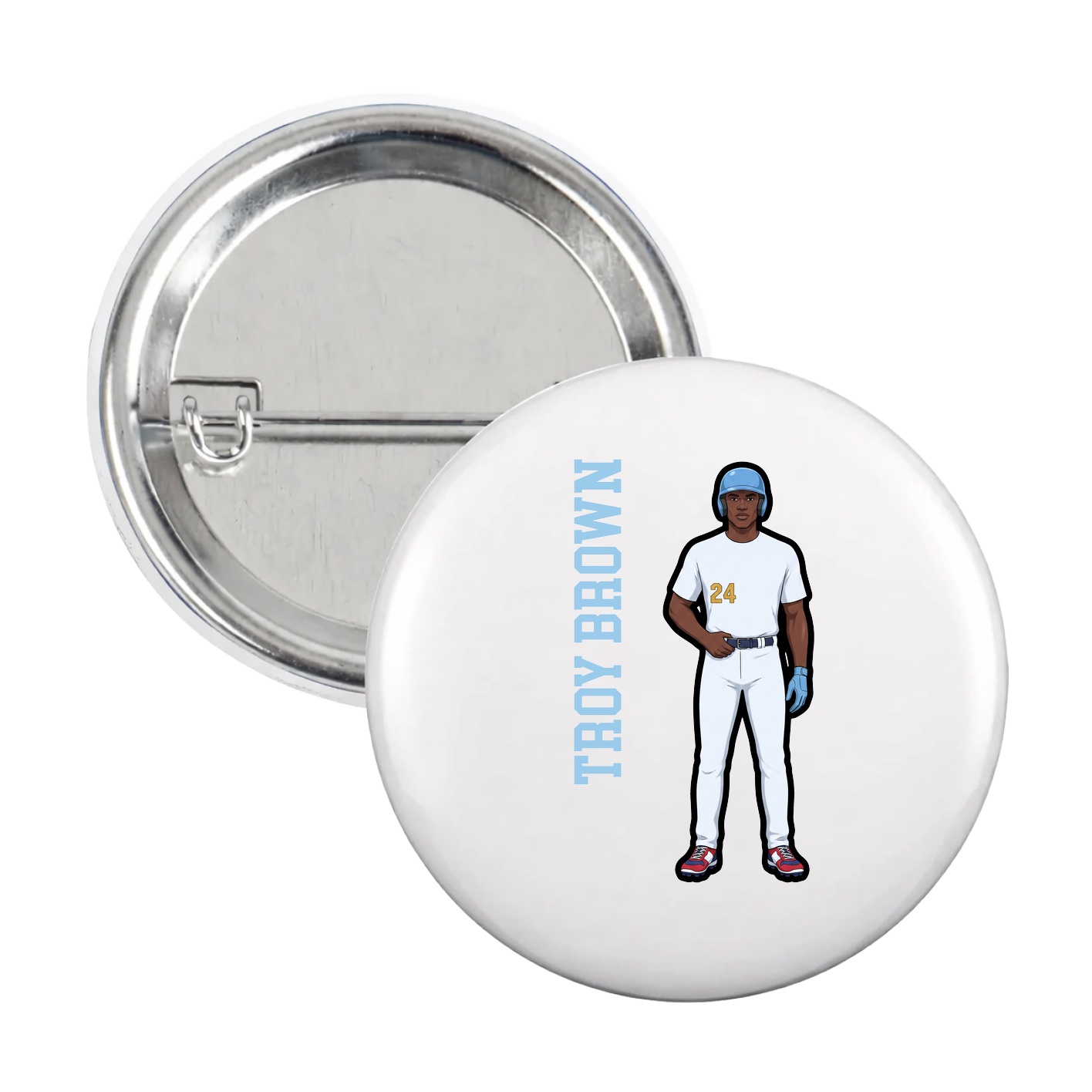 Game Day Button — Name Vertical in White