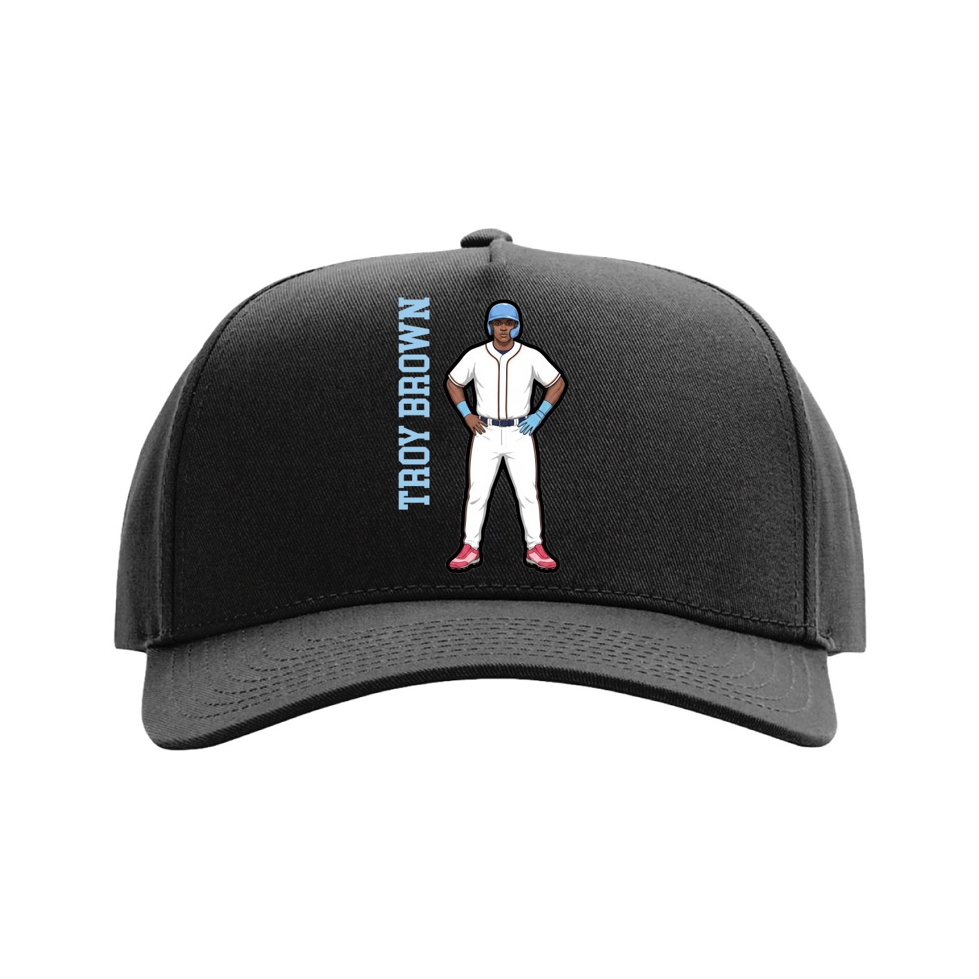 Full Fabric Five-Panel Champ Cap — Name Vertical in Black