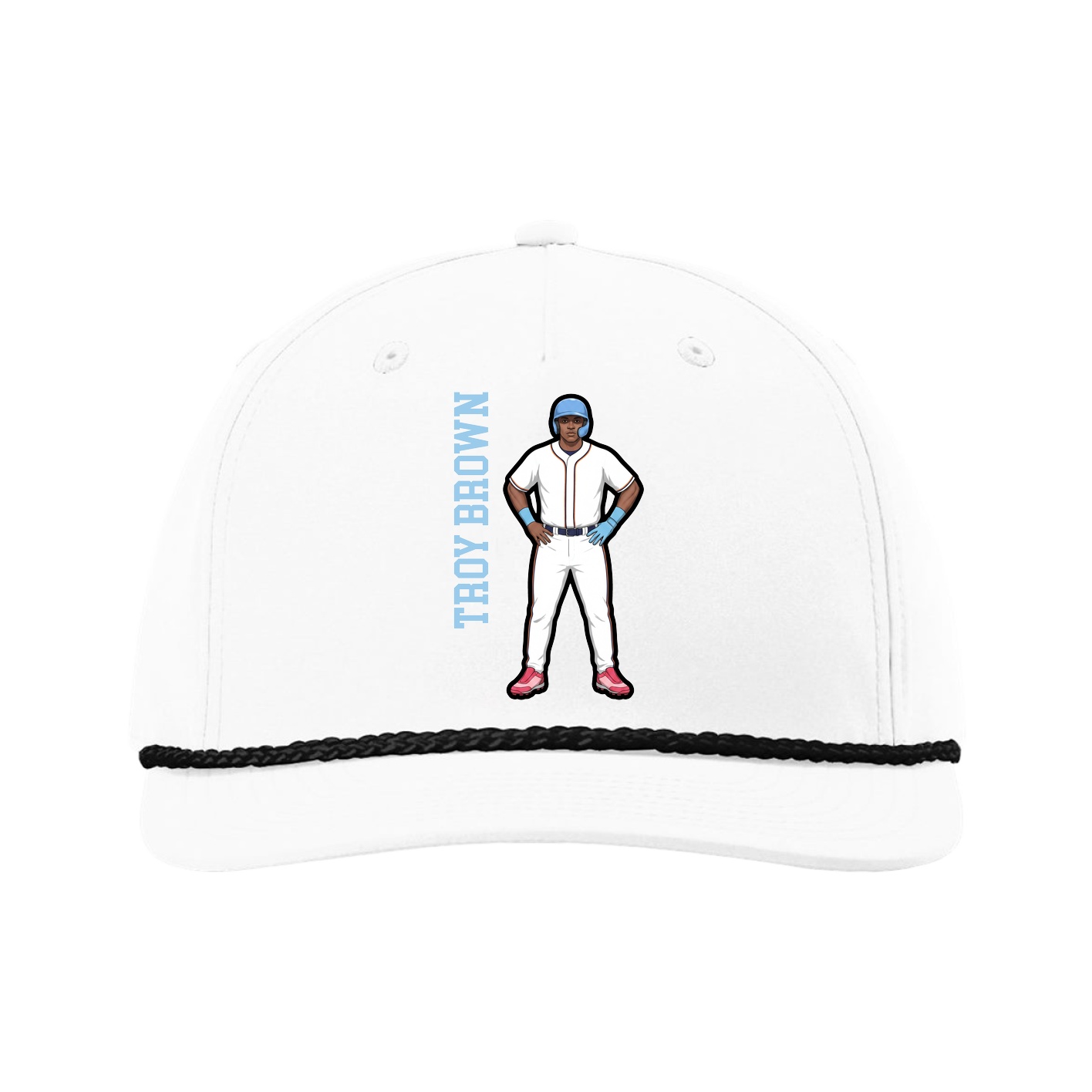 Five-Panel Classic Rope Cap — Name Vertical in White