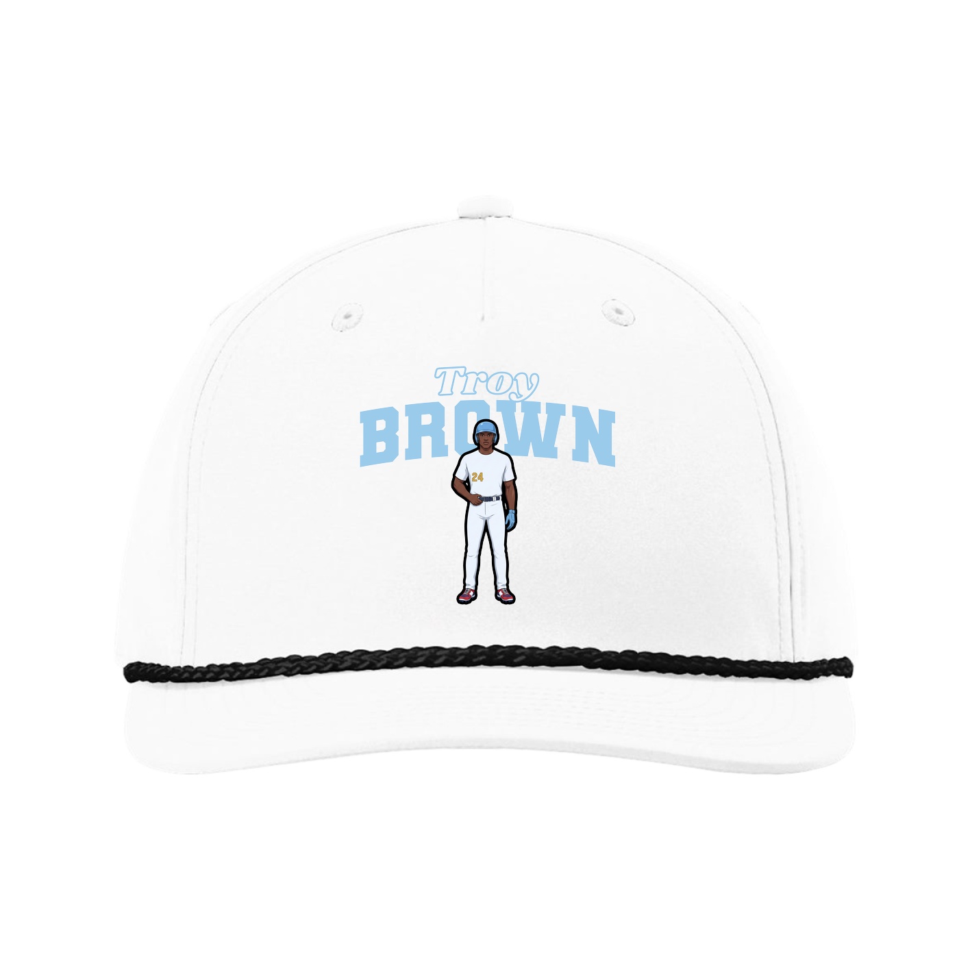 Five-Panel Classic Rope Cap — Name Arch in White