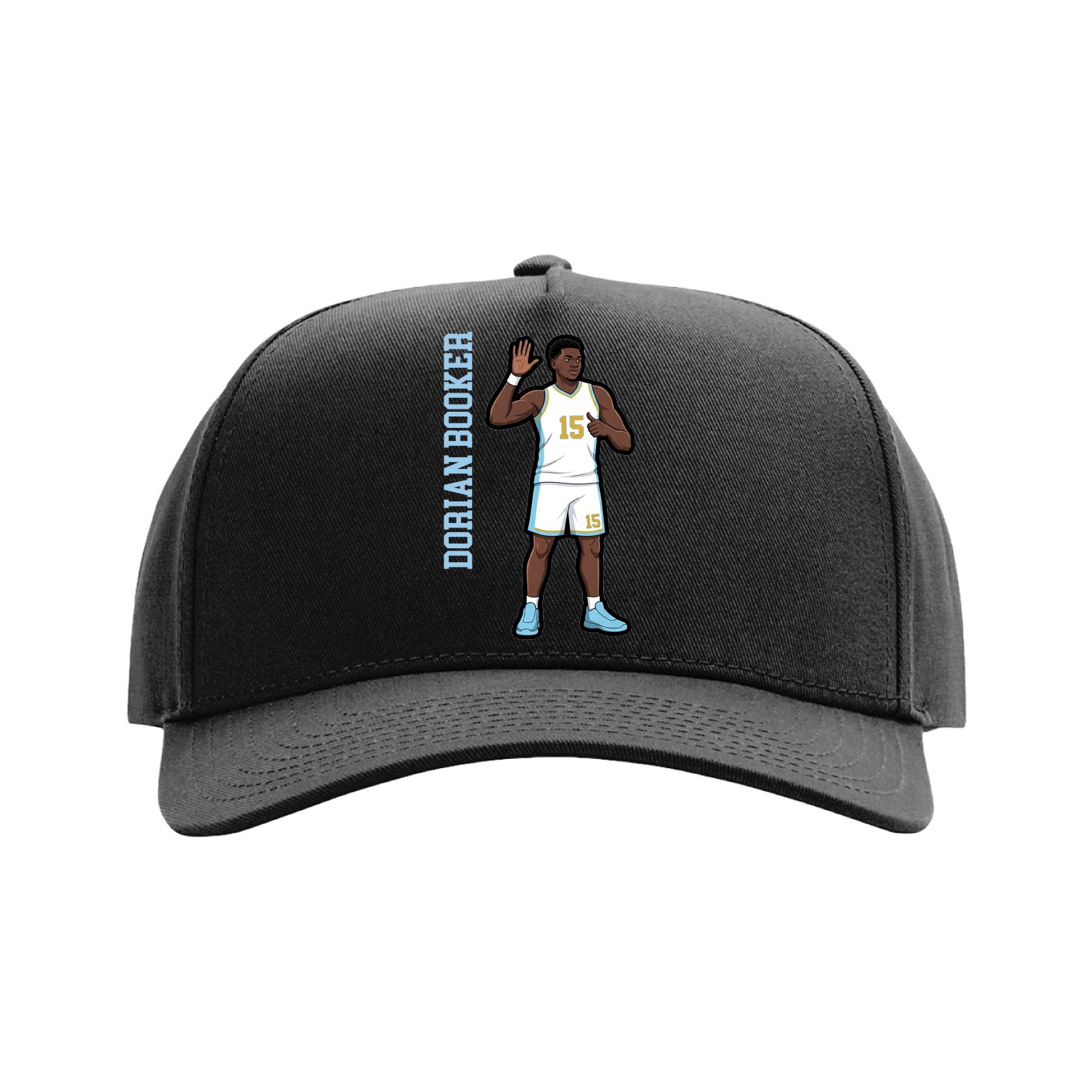 Full Fabric Five-Panel Champ Cap — Name Vertical in Black