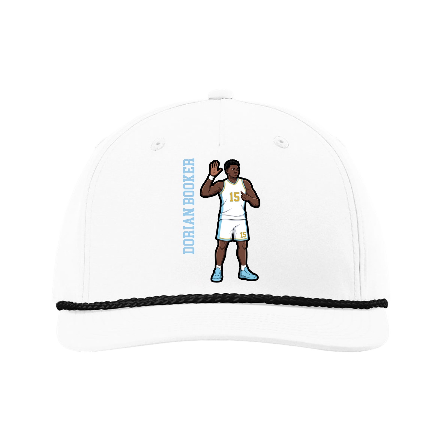 Five-Panel Classic Rope Cap — Name Vertical in White