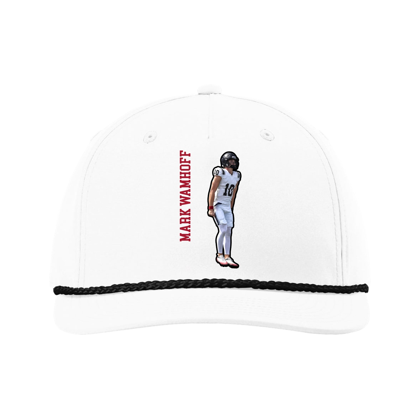 Five-Panel Classic Rope Cap — Name Vertical in White