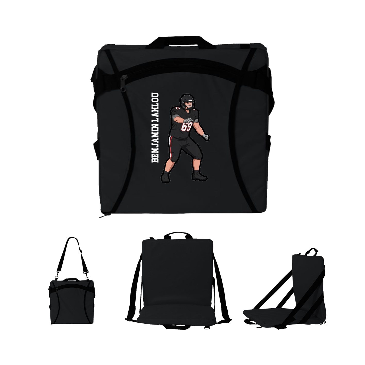 Folding Stadium Seat — Name Vertical in Black