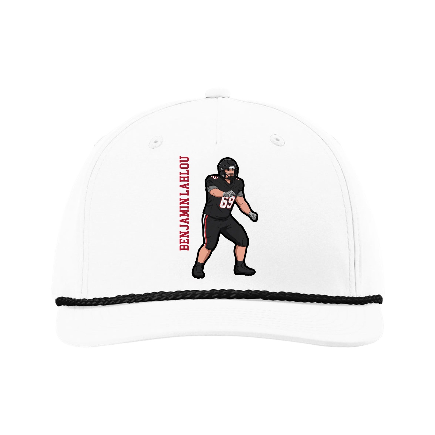 Five-Panel Classic Rope Cap — Name Vertical in White