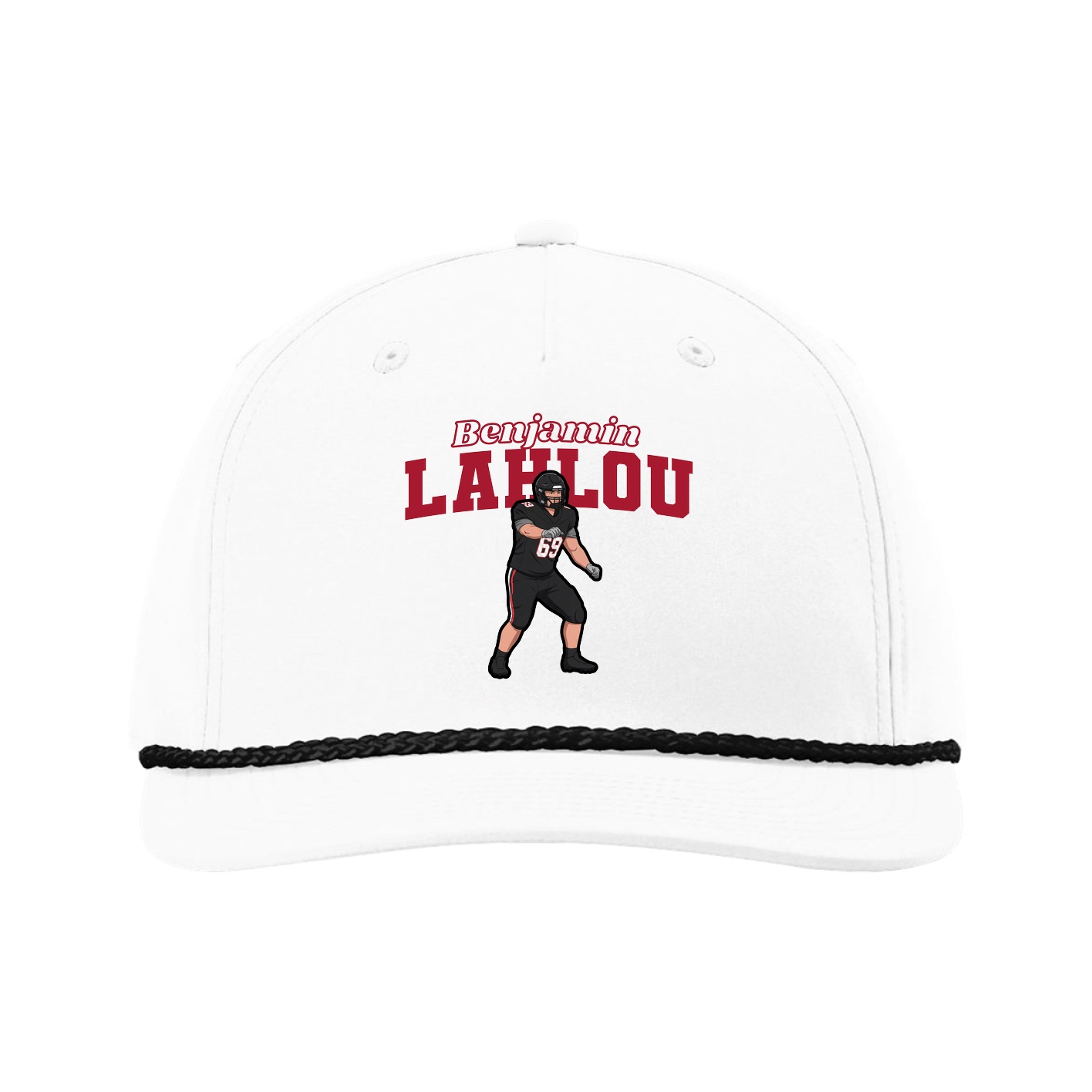 Five-Panel Classic Rope Cap — Name Arch in White