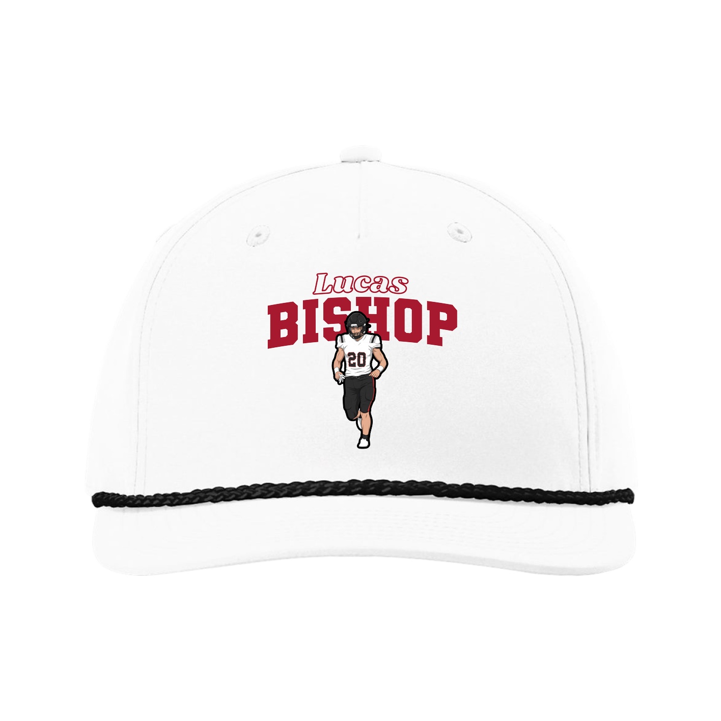 Five-Panel Classic Rope Cap — Name Arch in White