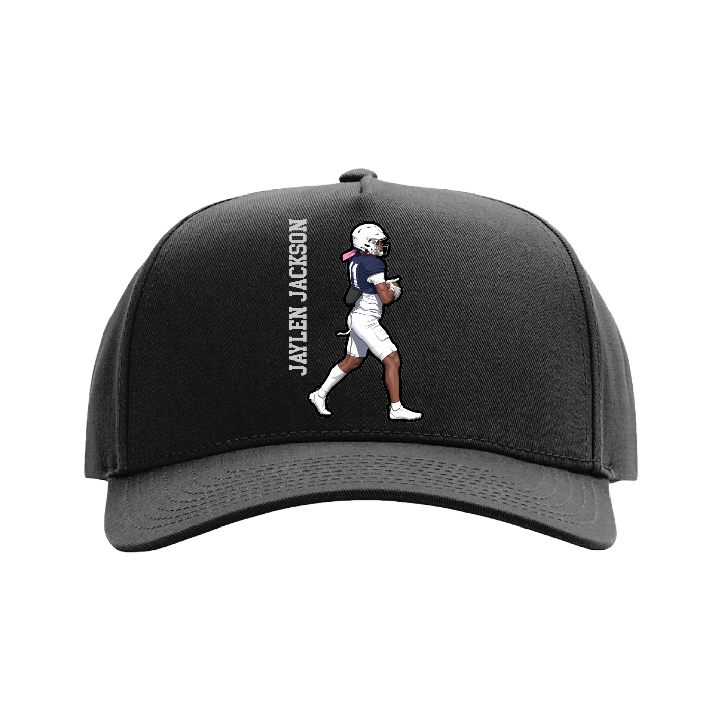 Full Fabric Five-Panel Champ Cap — Name Vertical in Black