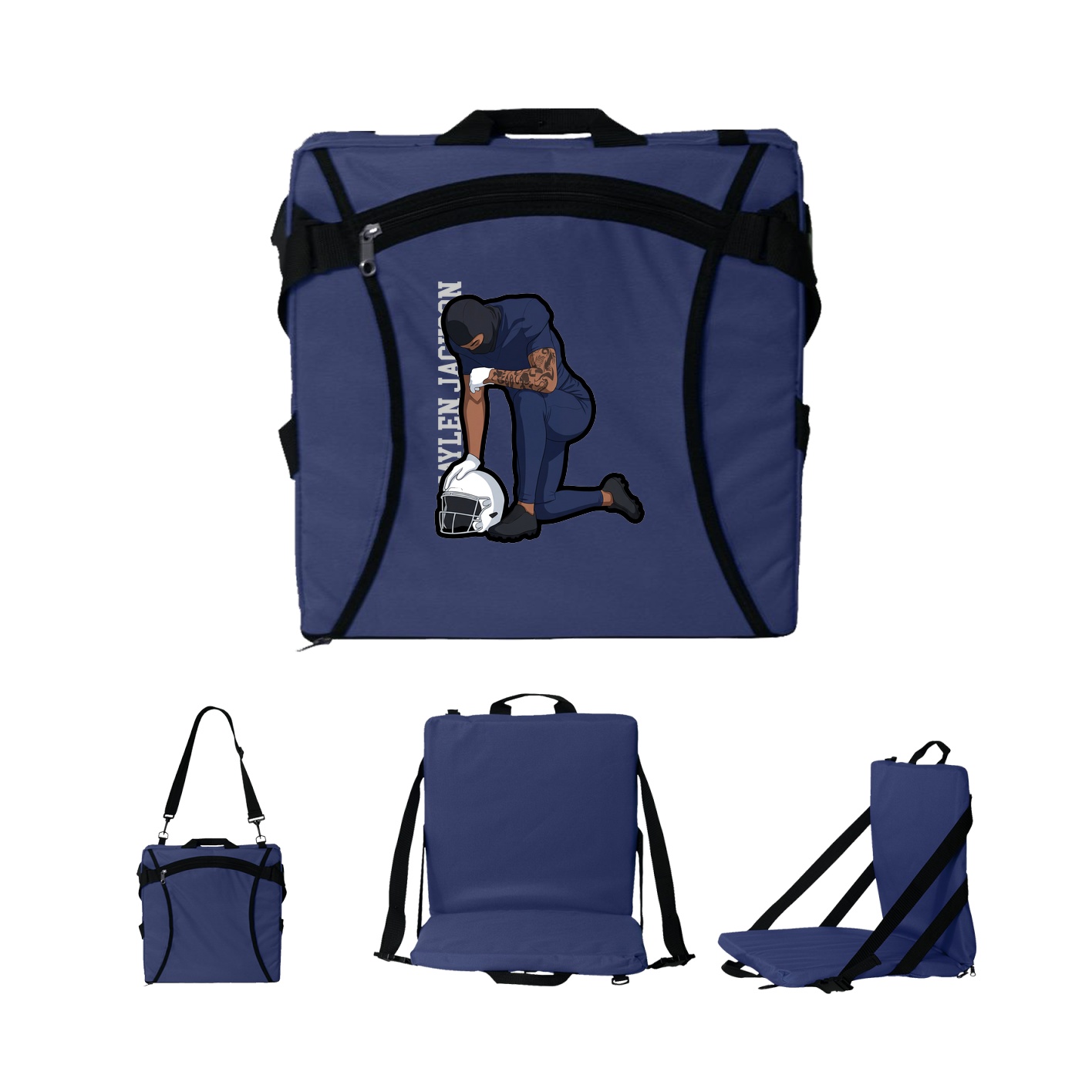 Folding Stadium Seat — Name Vertical in Navy