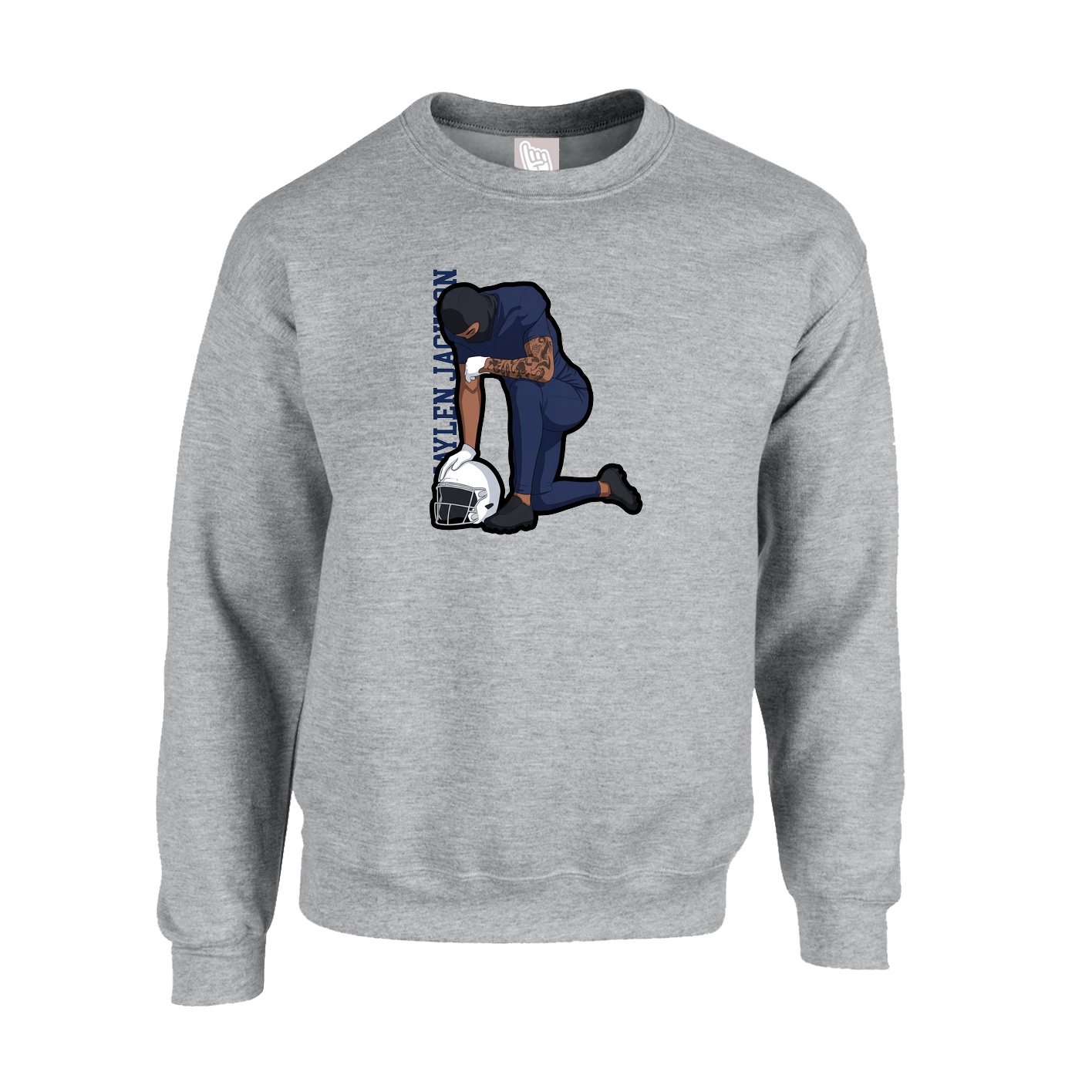Fleece Crew — Name Vertical in Grey