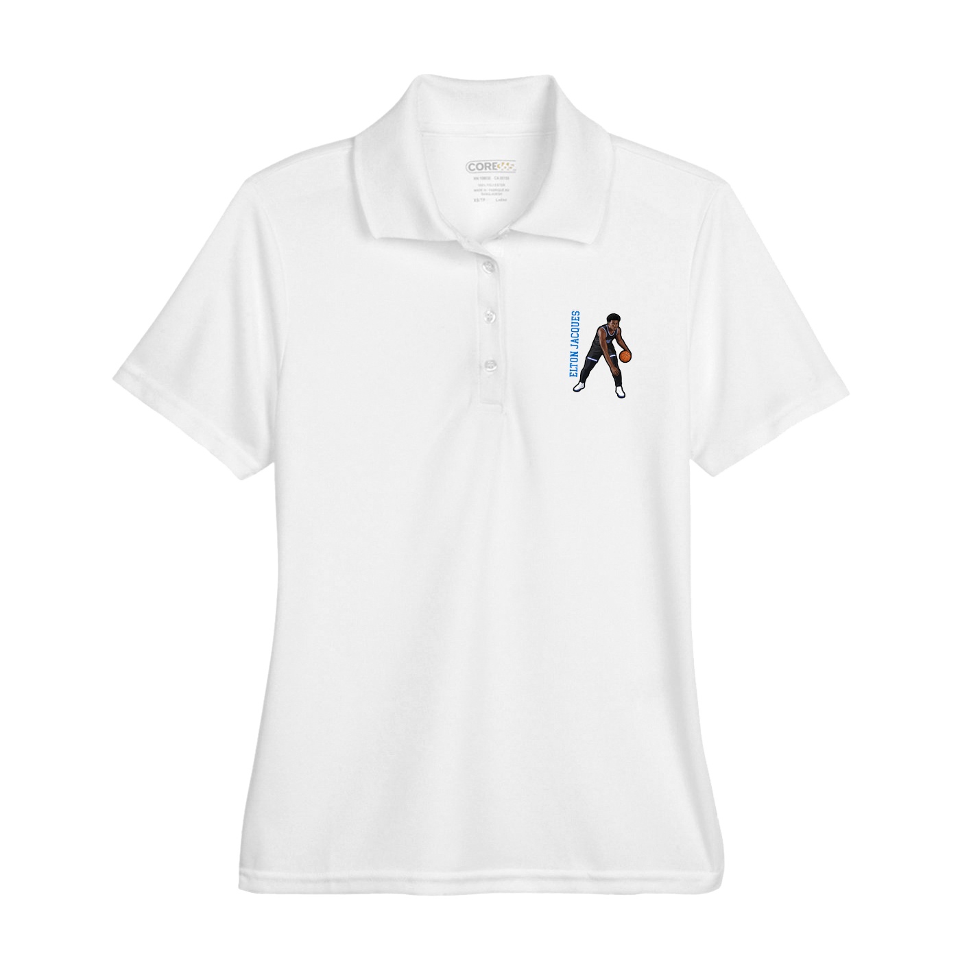 Womens Performance Polo — Name Vertical in White
