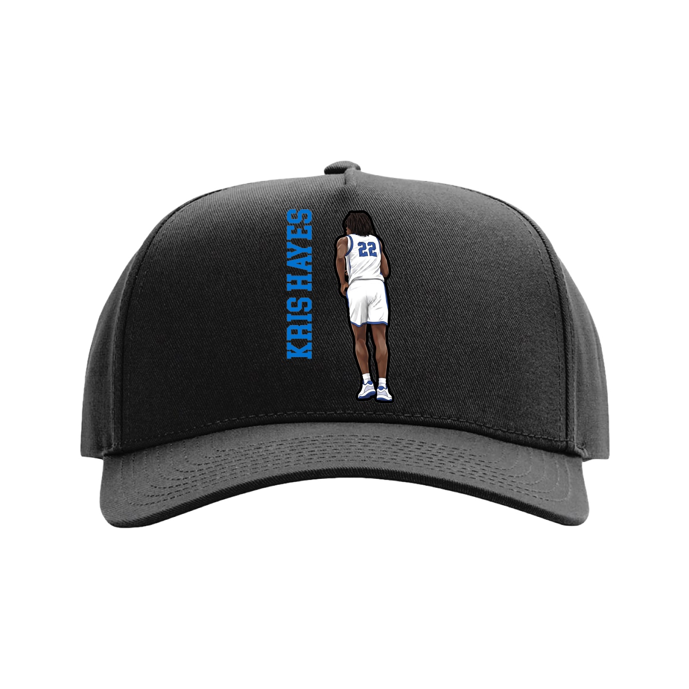Full Fabric Five-Panel Champ Cap — Name Vertical in Black