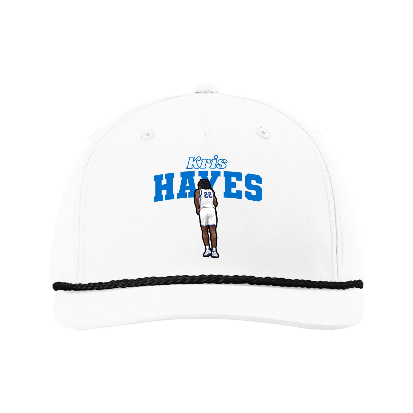 Five-Panel Classic Rope Cap — Name Arch in White