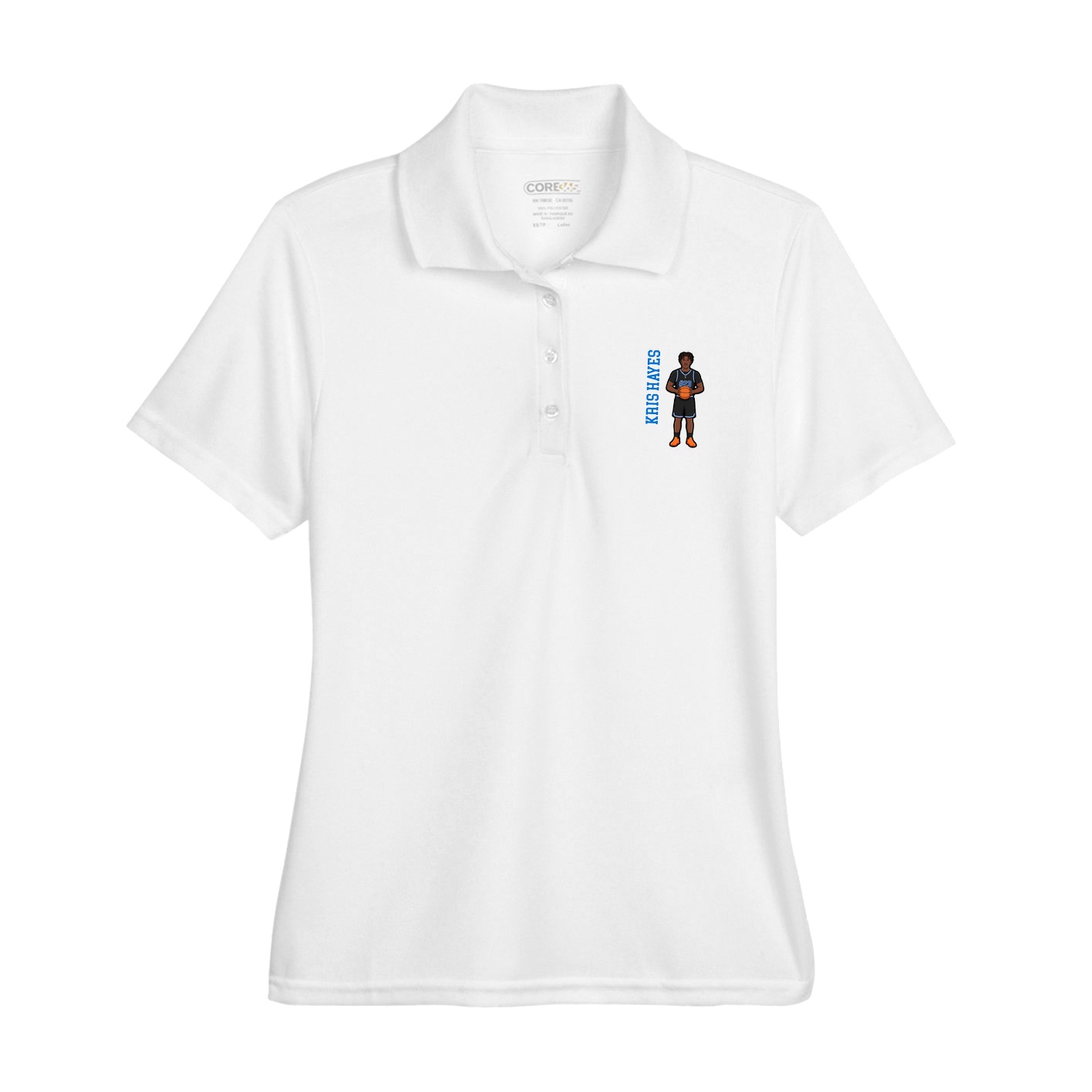 Womens Performance Polo — Name Vertical in White