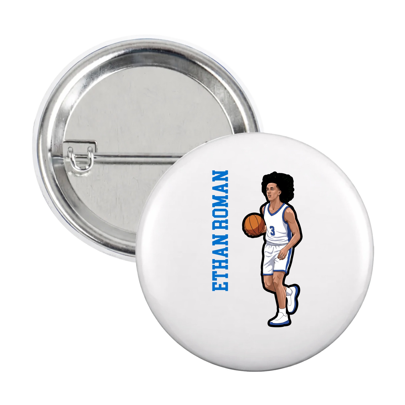 Game Day Button — Name Vertical in White