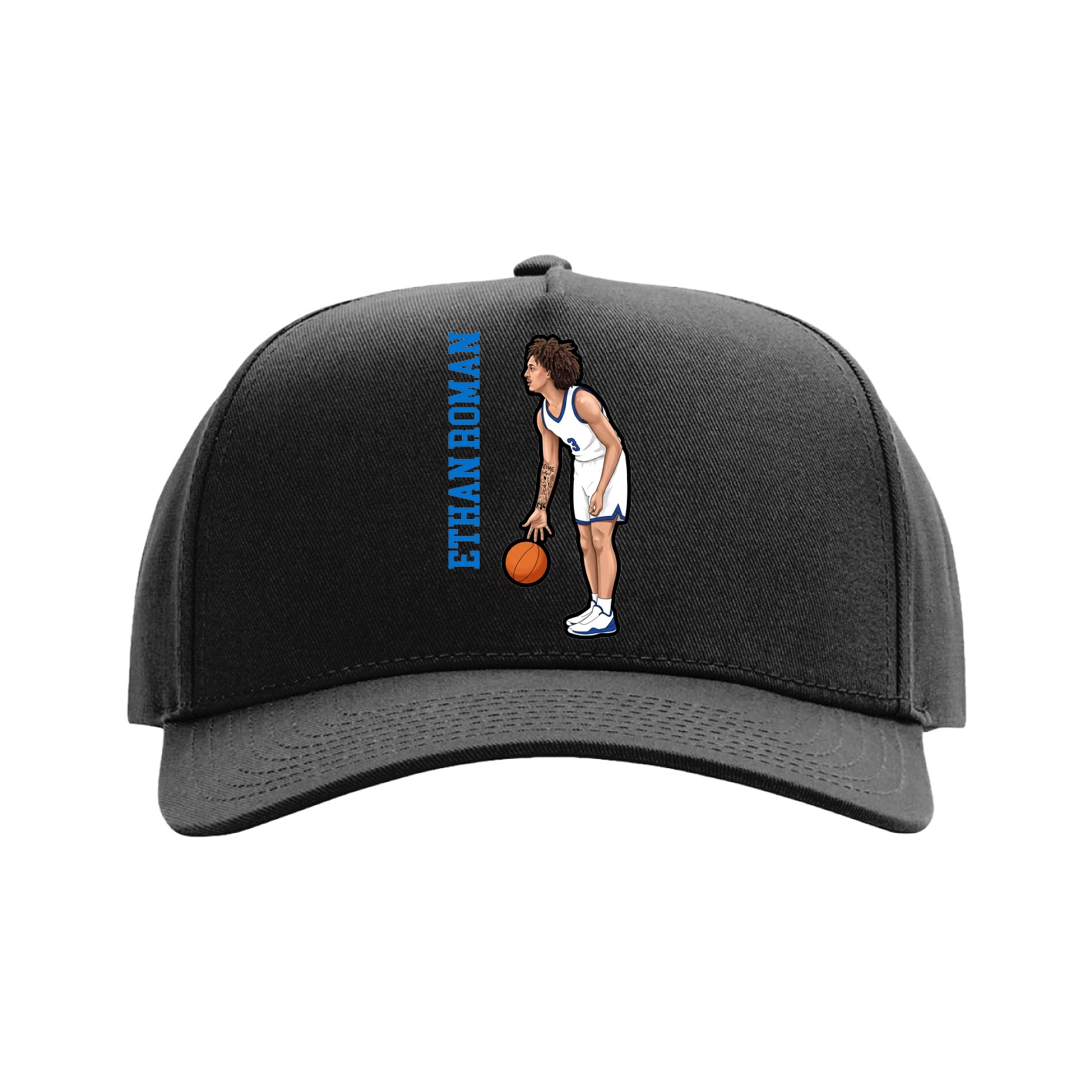 Full Fabric Five-Panel Champ Cap — Name Vertical in Black