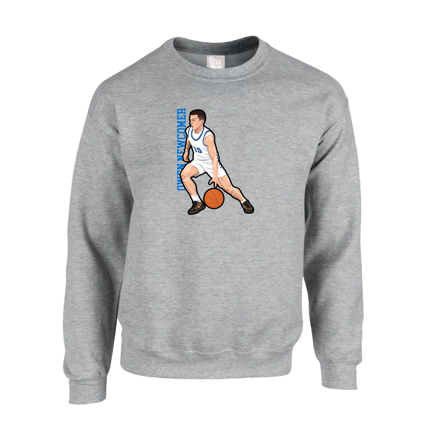 Fleece Crew — Name Vertical in Grey