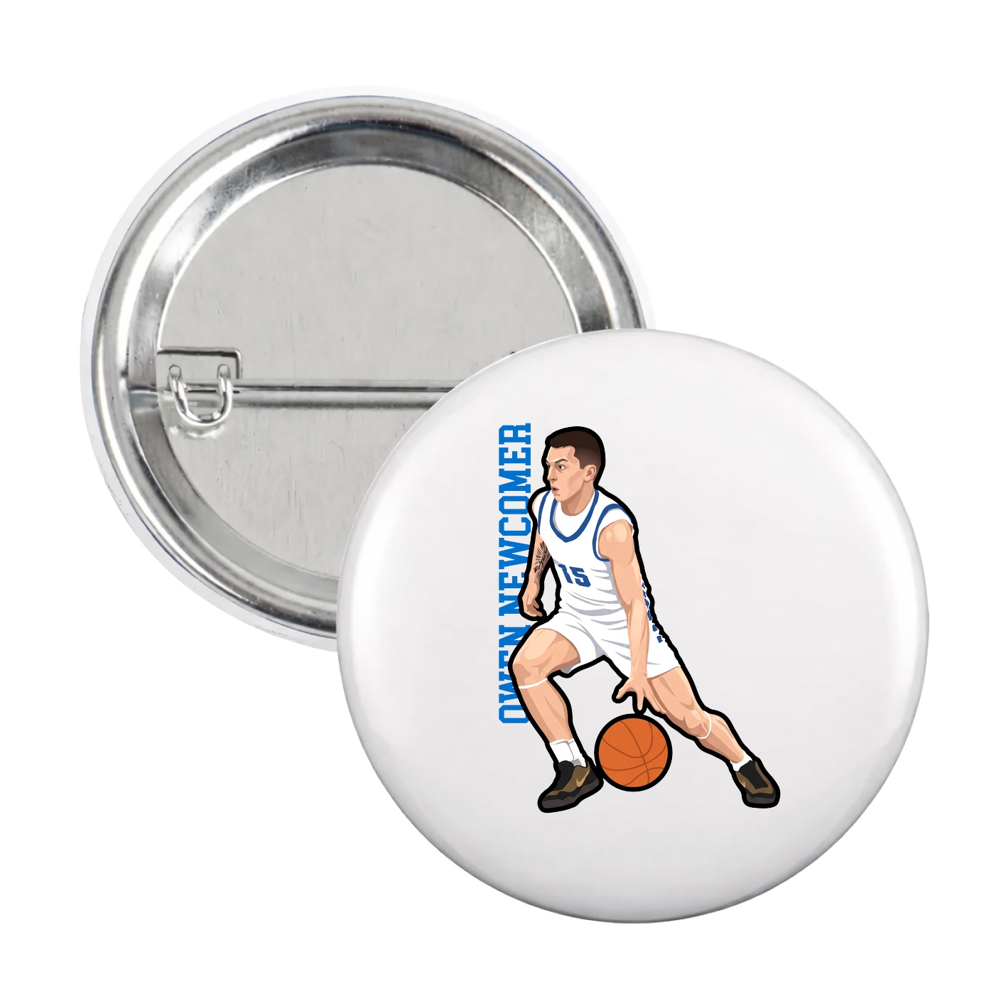 Game Day Button — Name Vertical in White