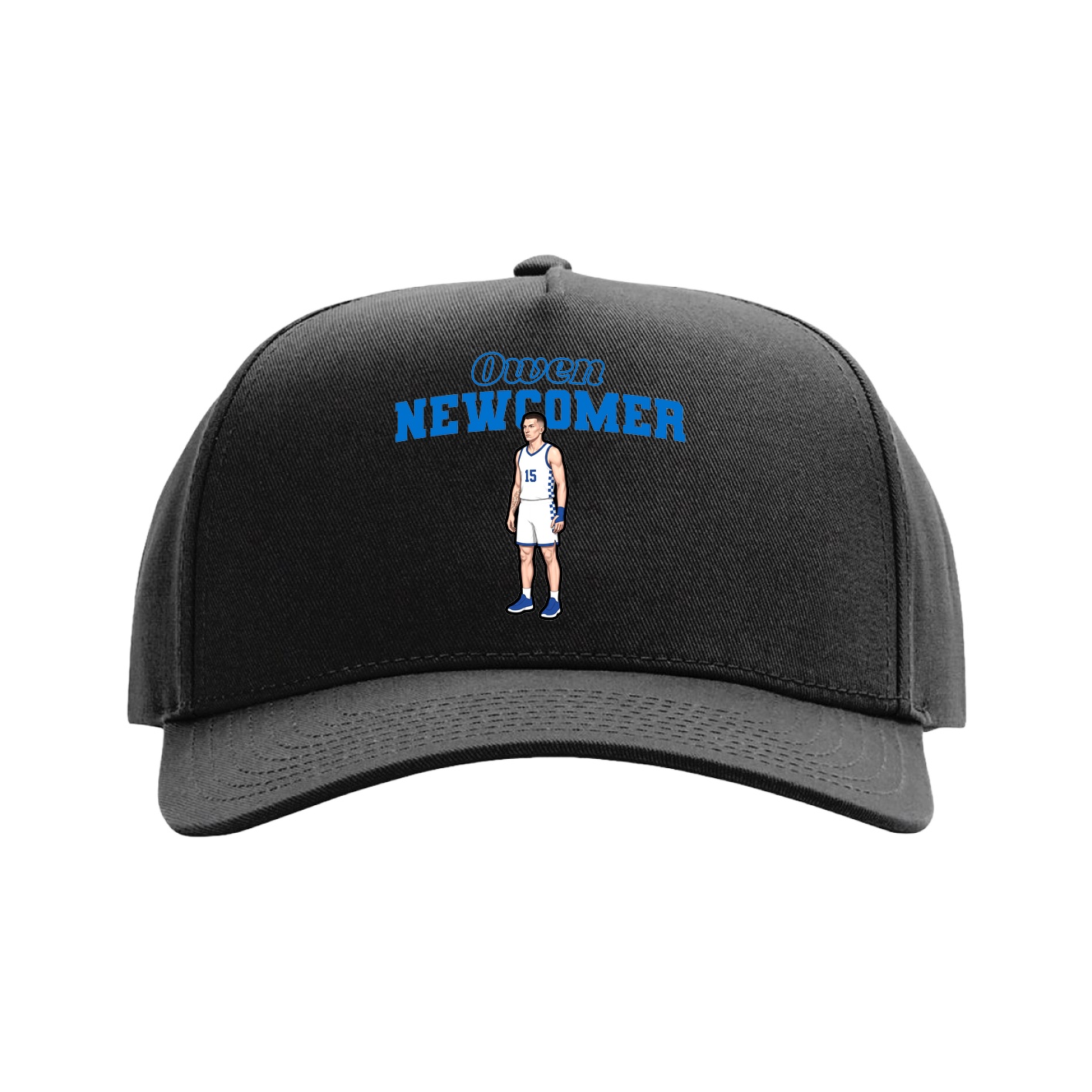 Full Fabric Five-Panel Champ Cap — Name Arch in Black