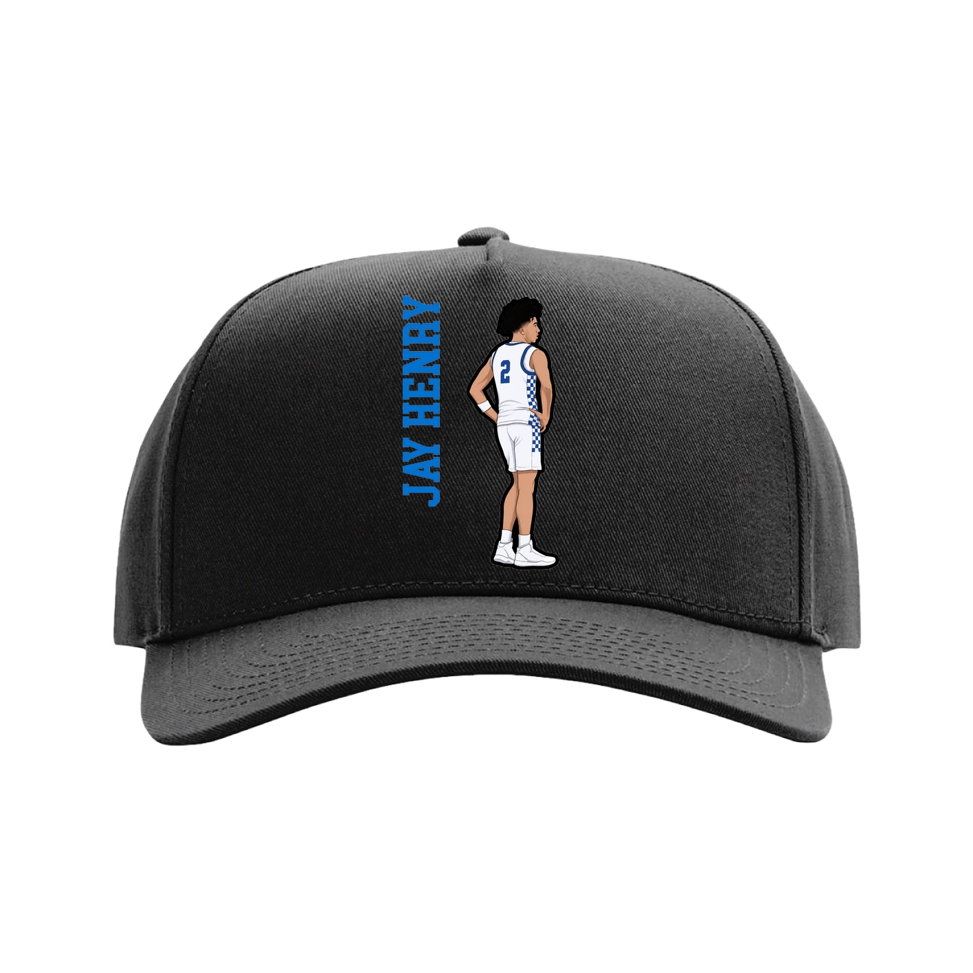Full Fabric Five-Panel Champ Cap — Name Vertical in Black