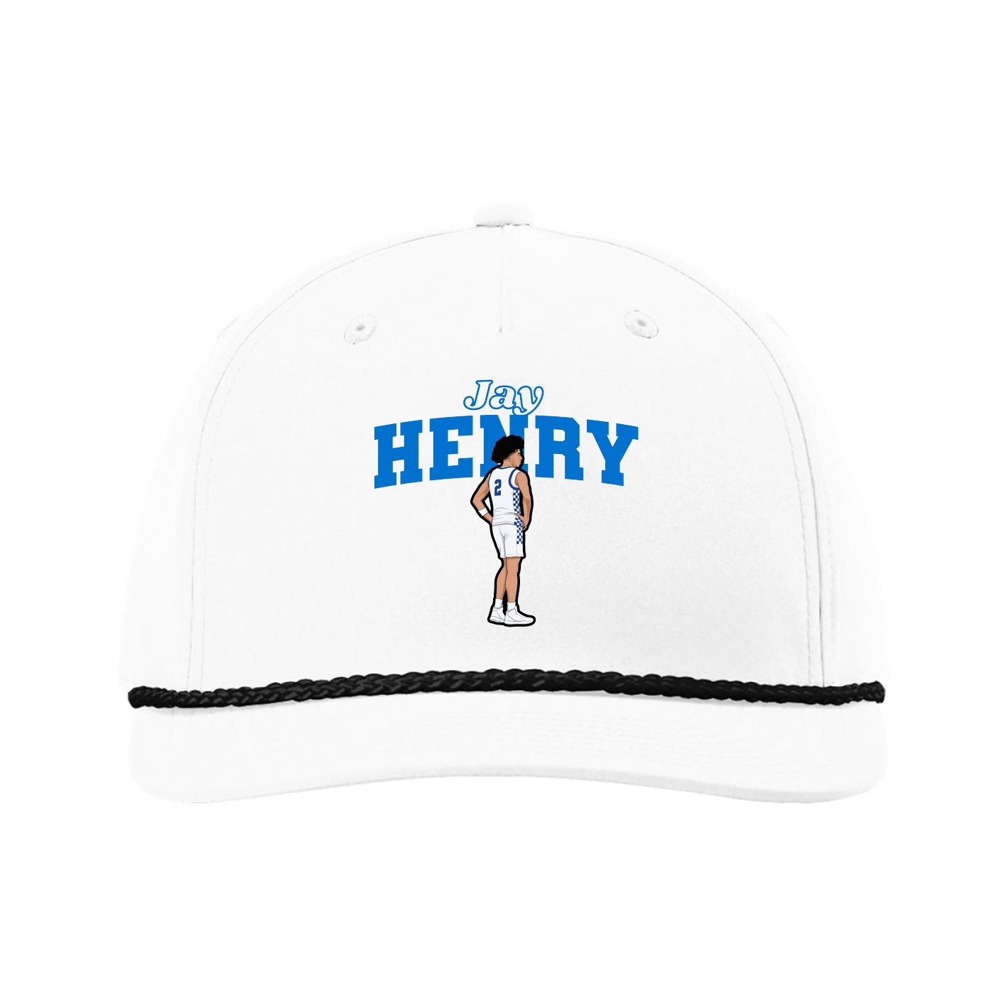 Five-Panel Classic Rope Cap — Name Arch in White