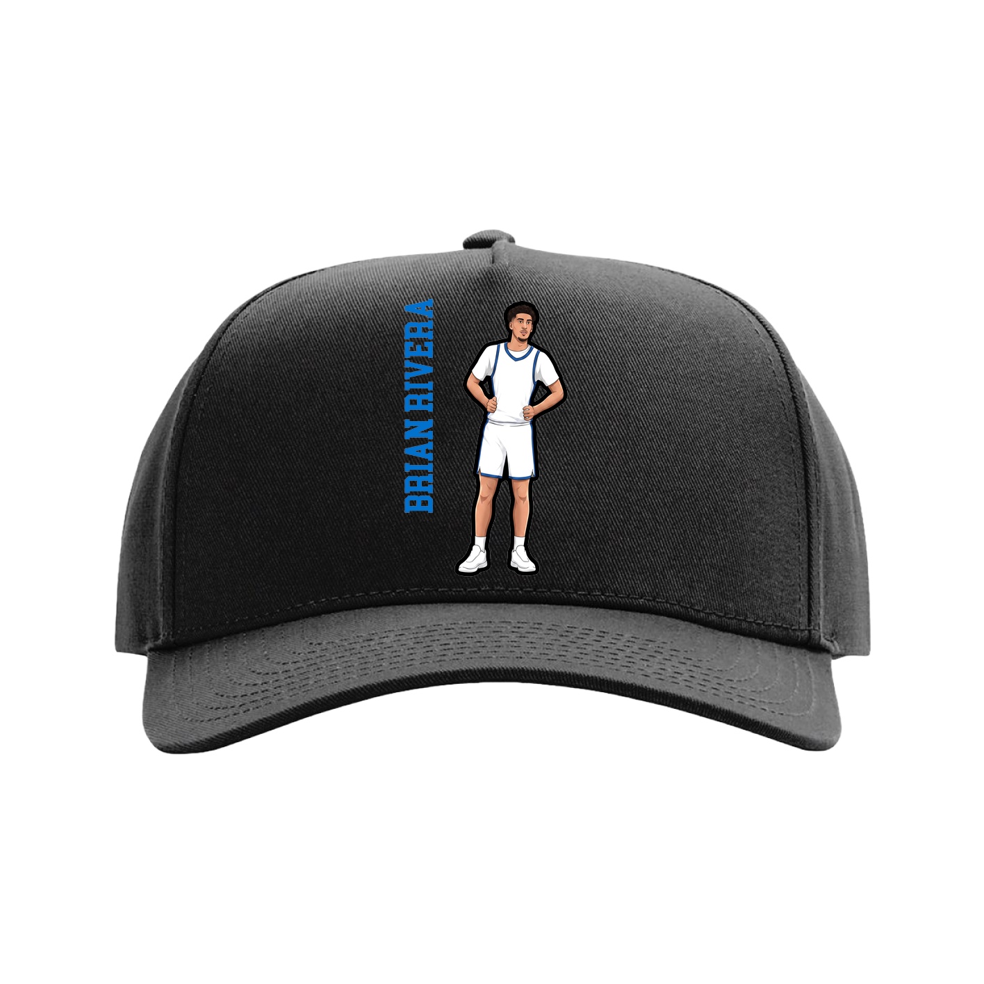 Full Fabric Five-Panel Champ Cap — Name Vertical in Black