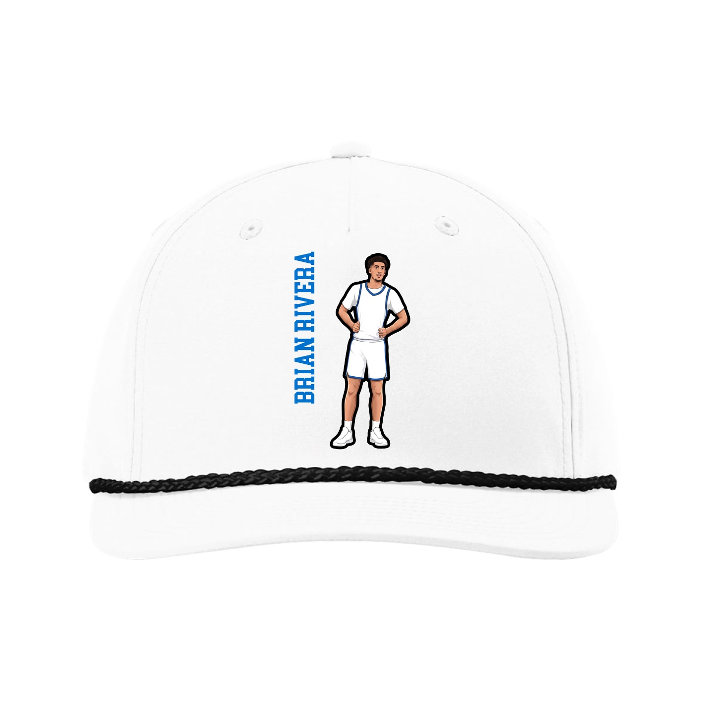 Five-Panel Classic Rope Cap — Name Vertical in White