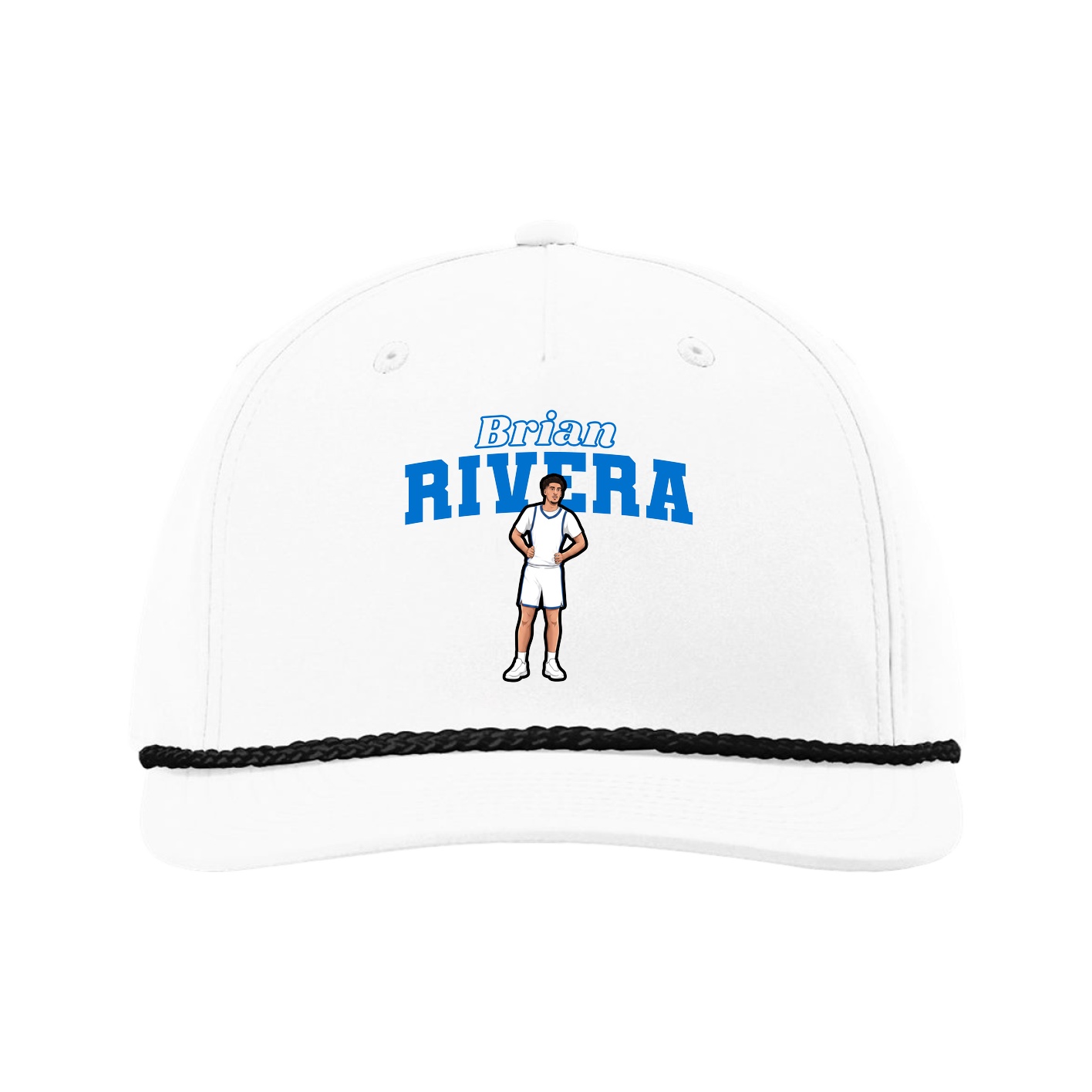 Five-Panel Classic Rope Cap — Name Arch in White