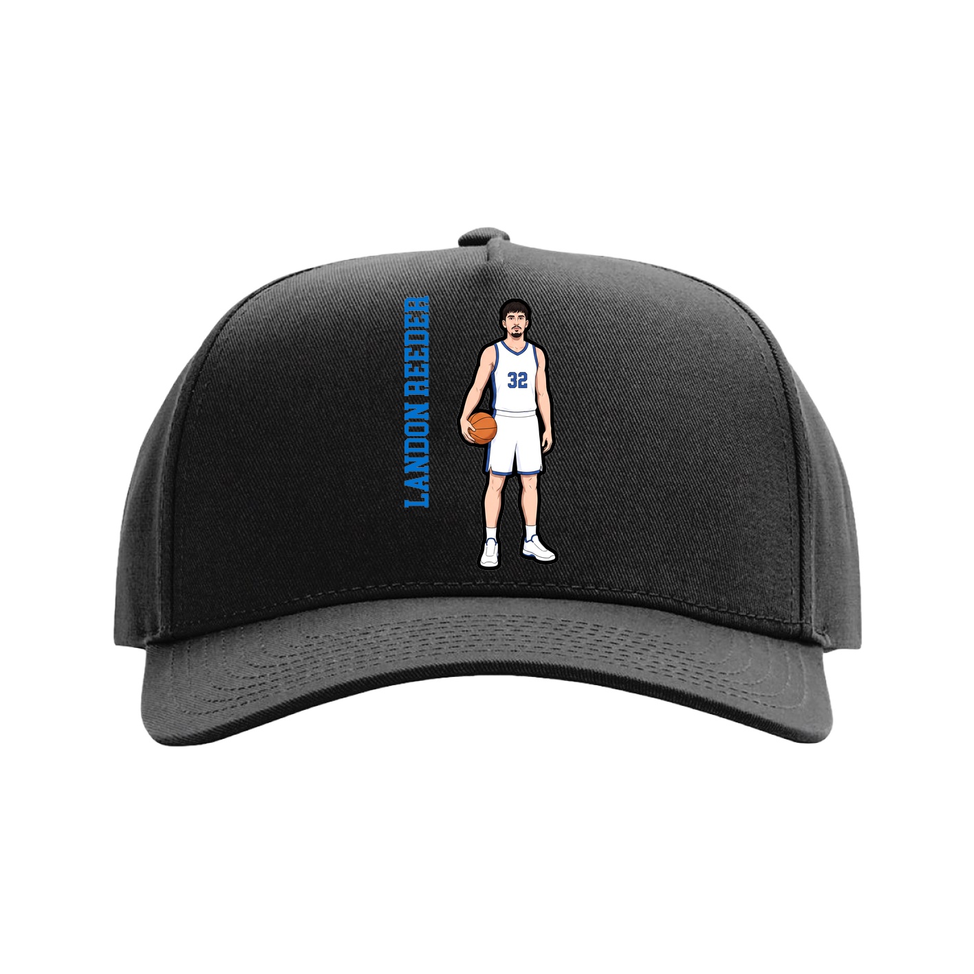 Full Fabric Five-Panel Champ Cap — Name Vertical in Black