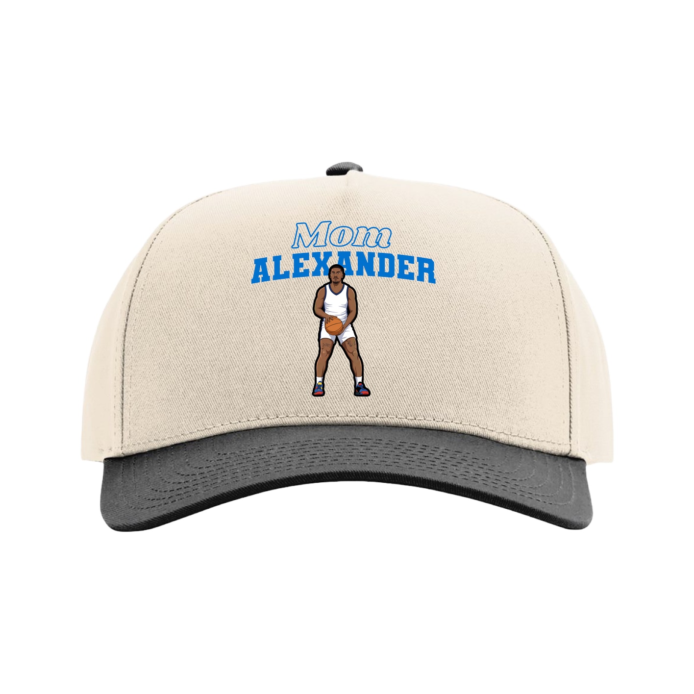 Full Fabric Five-Panel Champ Cap — Mothers Day Block in Cream/Black