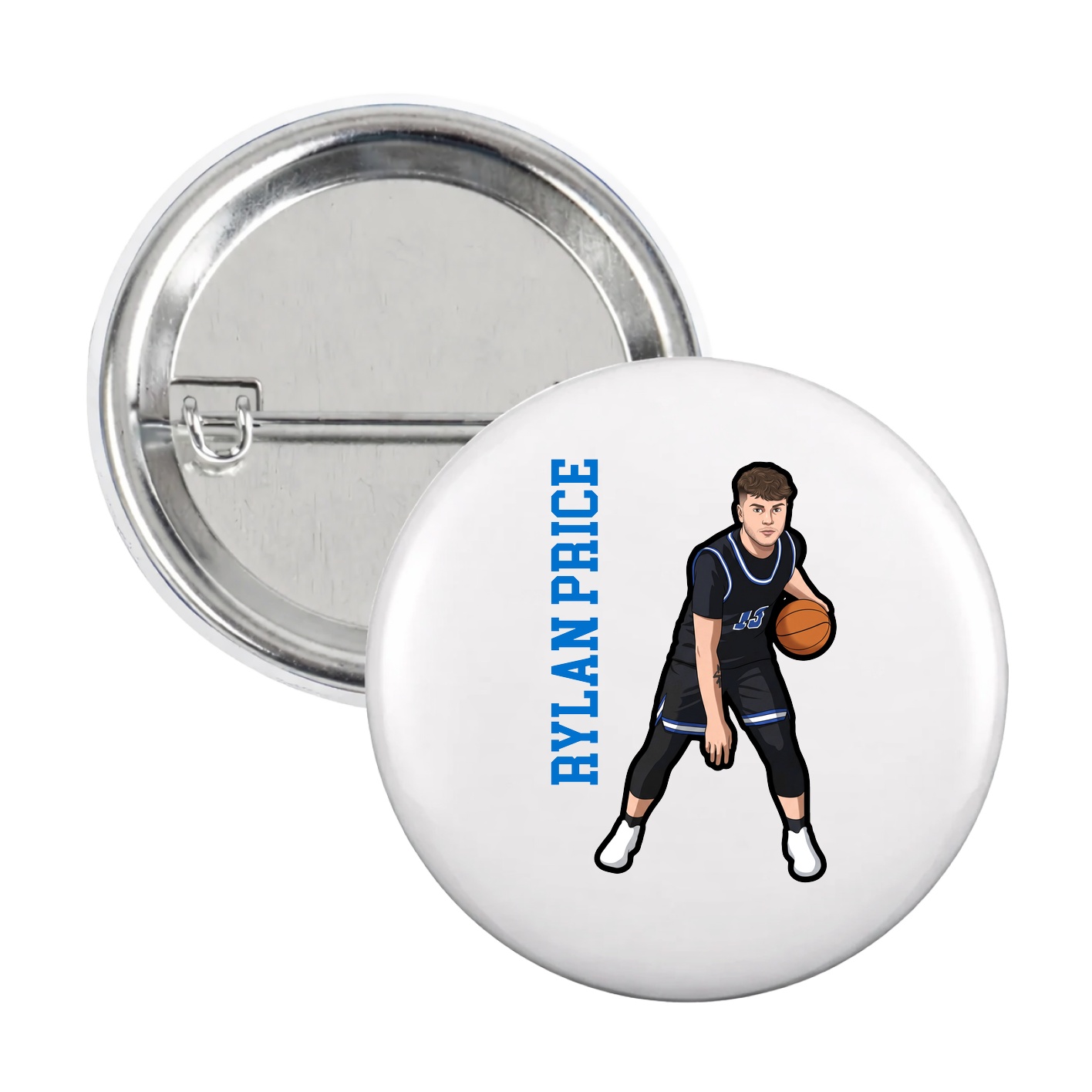 Game Day Button — Name Vertical in White