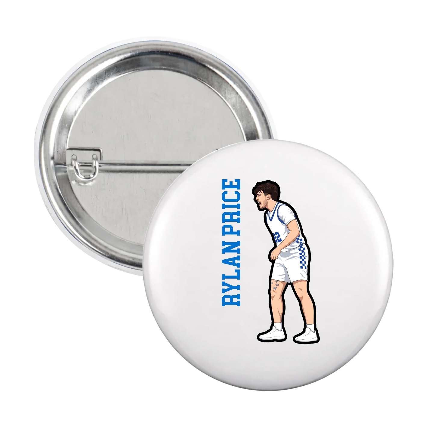 Game Day Button — Name Vertical in White
