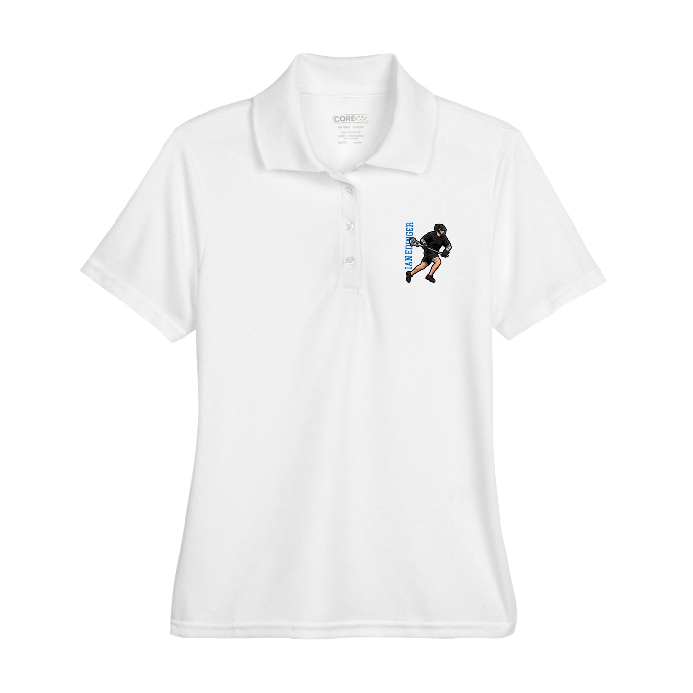 Womens Performance Polo — Name Vertical in White