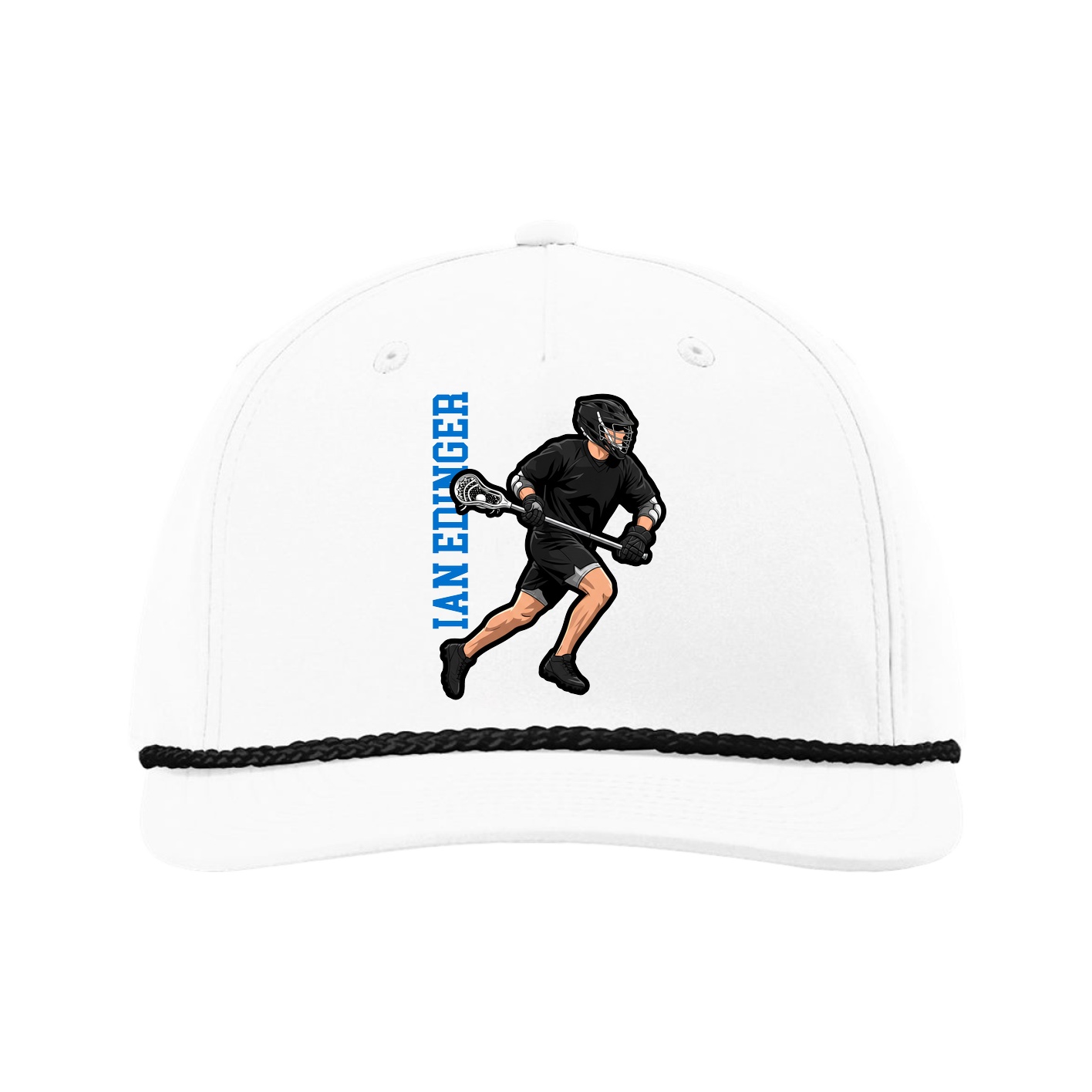 Five-Panel Classic Rope Cap — Name Vertical in White