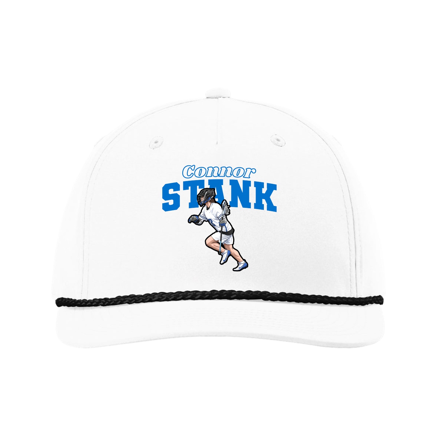 Five-Panel Classic Rope Cap — Name Arch in White