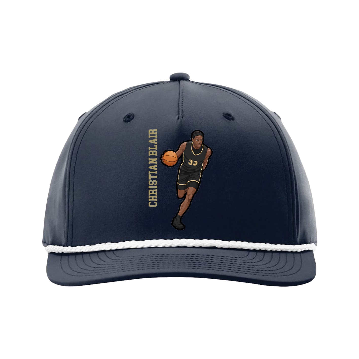 Five-Panel Classic Rope Cap — Name Vertical in Navy