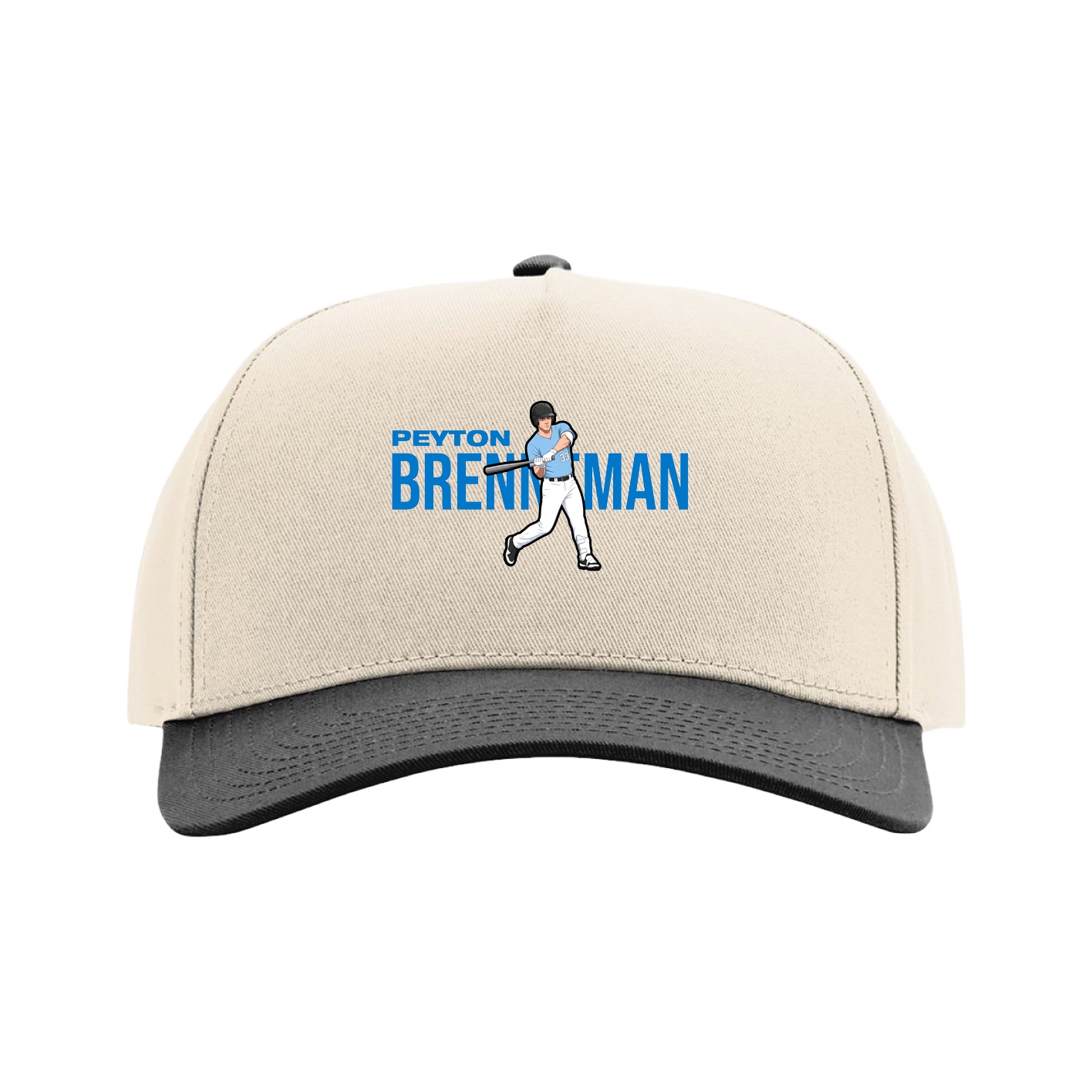 Full Fabric Five-Panel Champ Cap — Player Name in Cream/Black