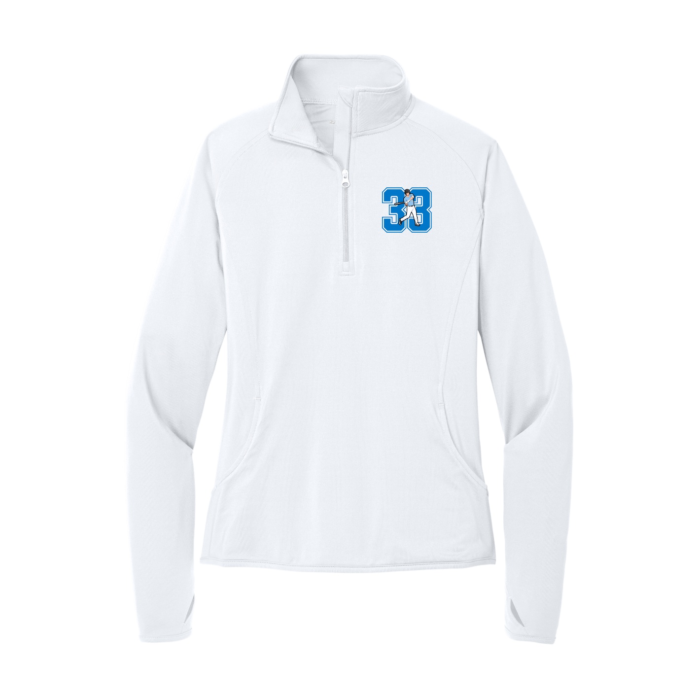Women's Q-Zip Pullover — Number in White