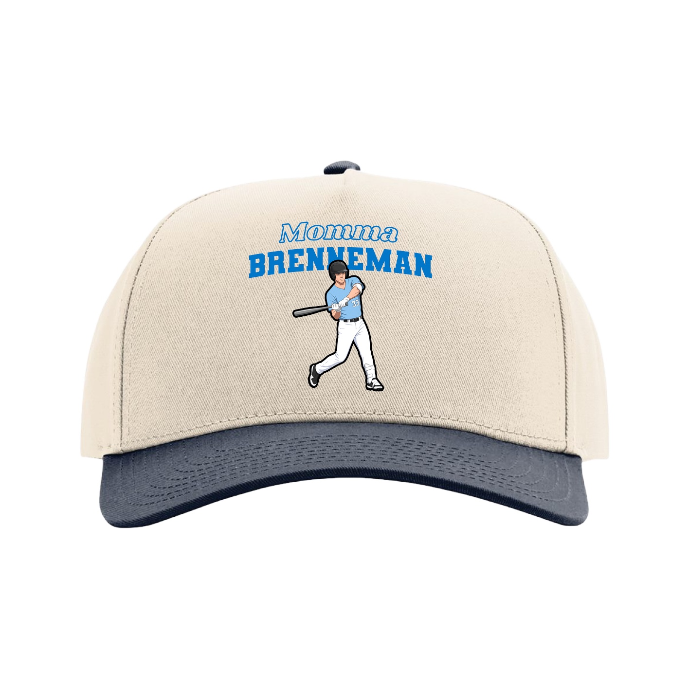 Full Fabric Five-Panel Champ Cap — Mothers Day Block in Cream/Navy