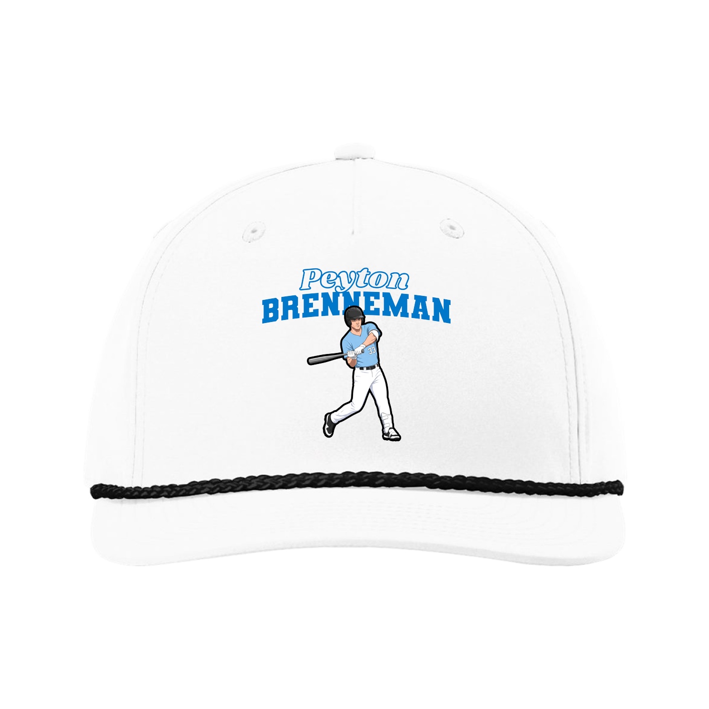 Five-Panel Classic Rope Cap — Name Arch in White