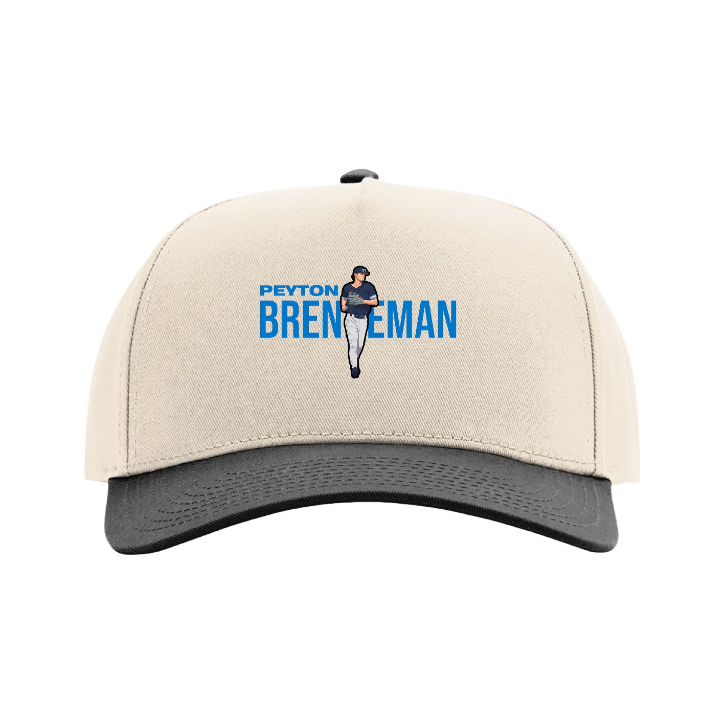 Full Fabric Five-Panel Champ Cap — Player Name in Cream/Black