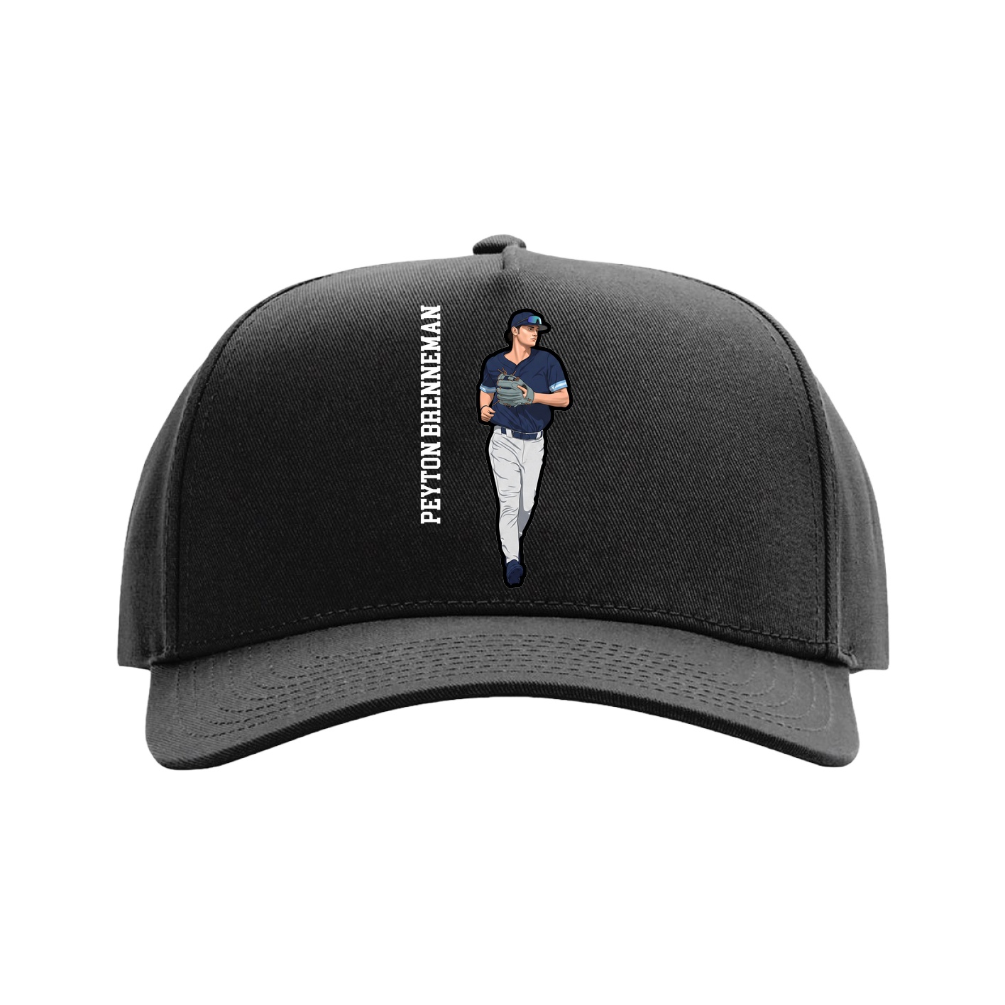 Full Fabric Five-Panel Champ Cap — Name Vertical in Black