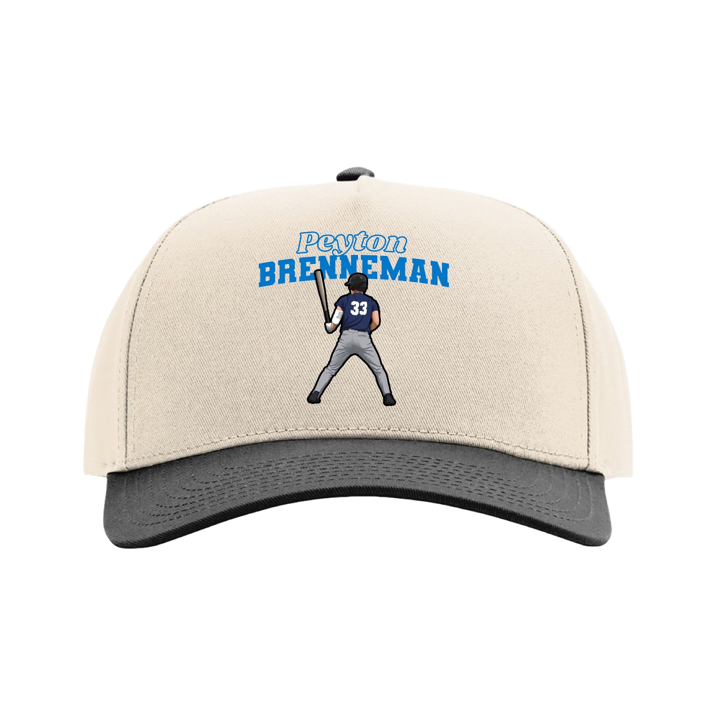 Full Fabric Five-Panel Champ Cap — Name Arch in Cream/Black